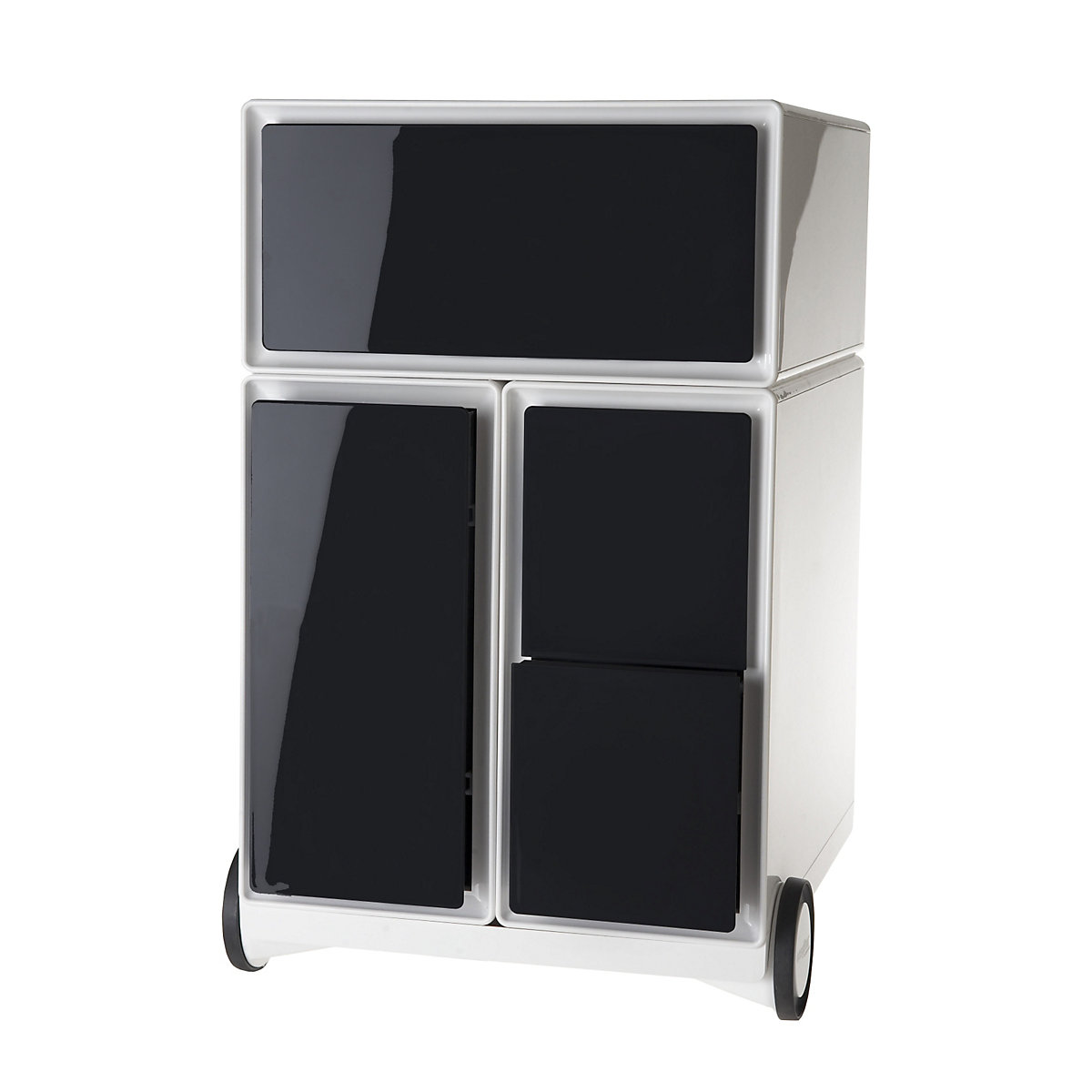 Pojízdný kontejner easyBox® – Paperflow, 1 zásuvka, 1 výsuv pro závěsné složky, 2 výsuvy pro CD, bílá / černá-13