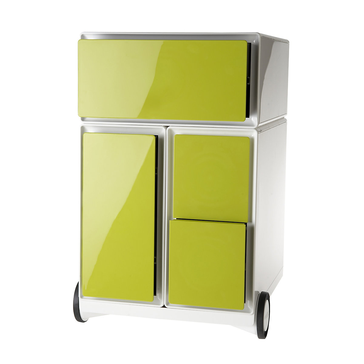 Pojízdný kontejner easyBox® – Paperflow, 1 zásuvka, 1 výsuv pro závěsné složky, 2 výsuvy pro CD, bílá / zelená-8