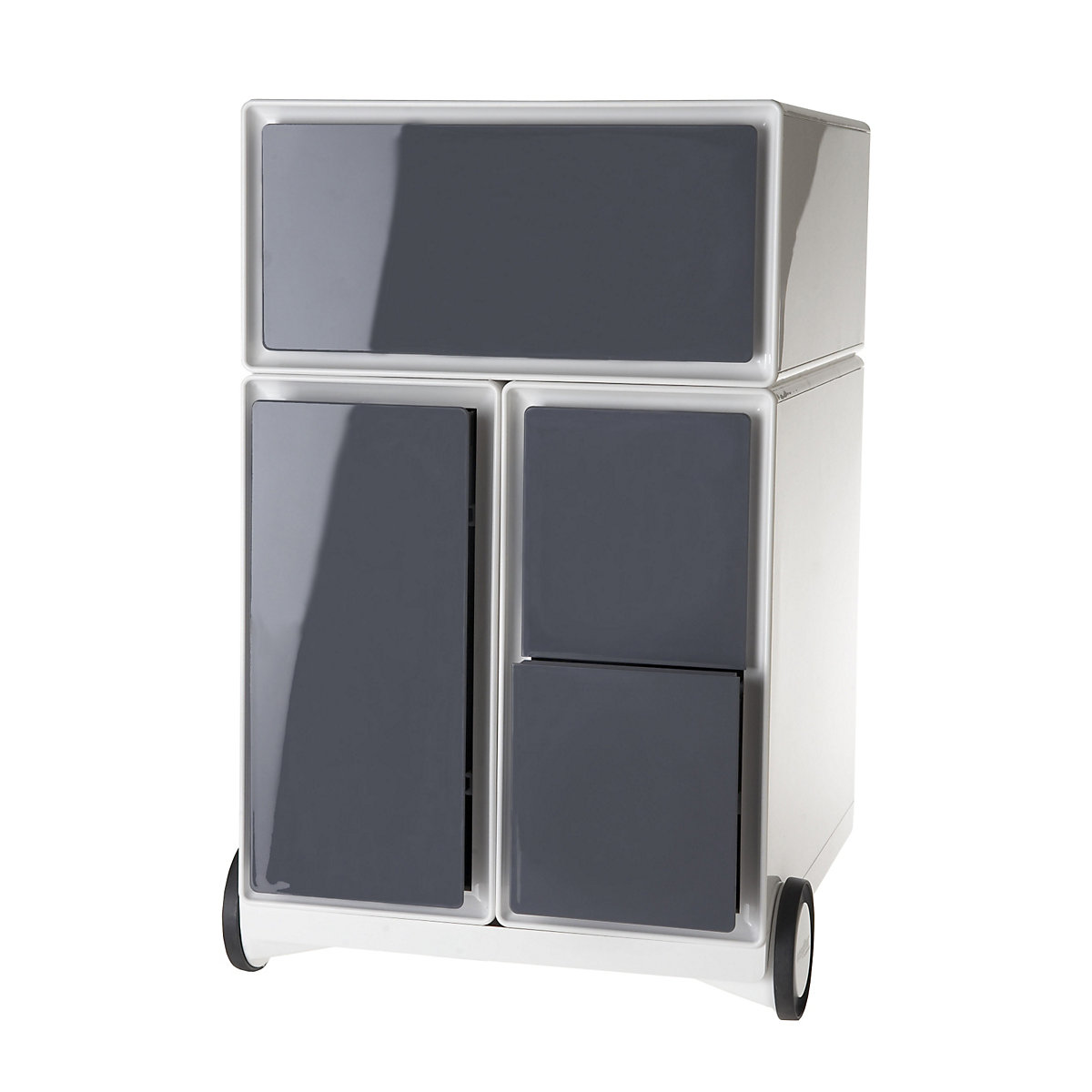 Pojízdný kontejner easyBox® – Paperflow, 1 zásuvka, 1 výsuv pro závěsné složky, 2 výsuvy pro CD, bílá / antracitová-11