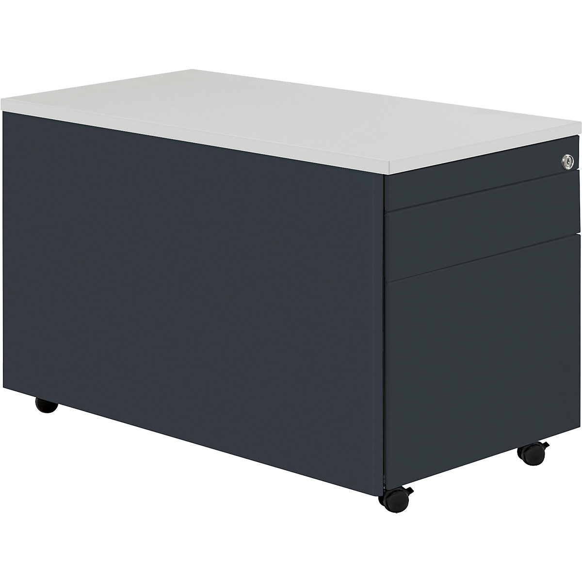 Zásuvkový kontejner s koly – mauser, v x h 529 x 800 mm, 1 zásuvka na materiál, 1 kartotéka pro závěsné složky, antracitově šedá / antracitově šedá / světle šedá-2