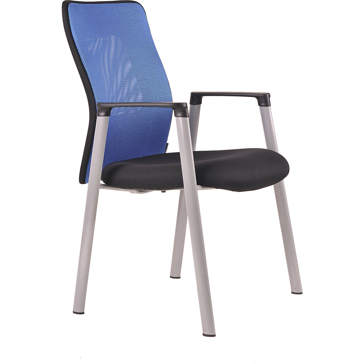Židle pro návštěvy CALYPSO MT, s područkami a podstavcem se čtyřmi nohami, bal.j. 2 ks, síťované opěradlo modrá / sedák černá-5