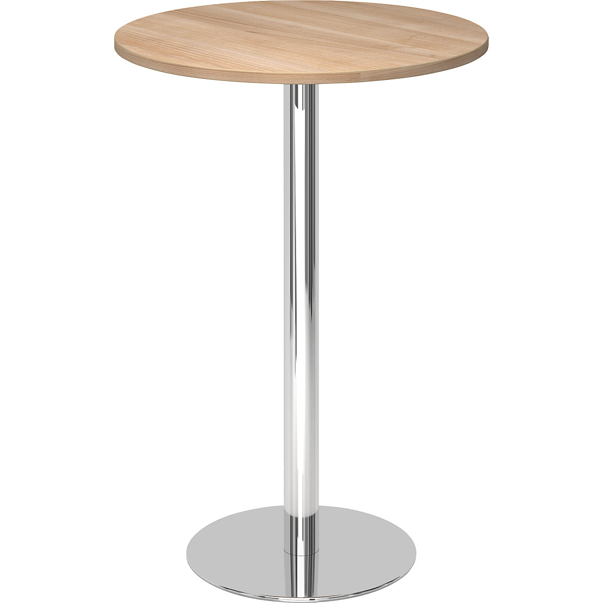 Barový stůl, Ø 800 mm, výška 1116 mm, pochromovaný podstavec, deska ořechový dekor