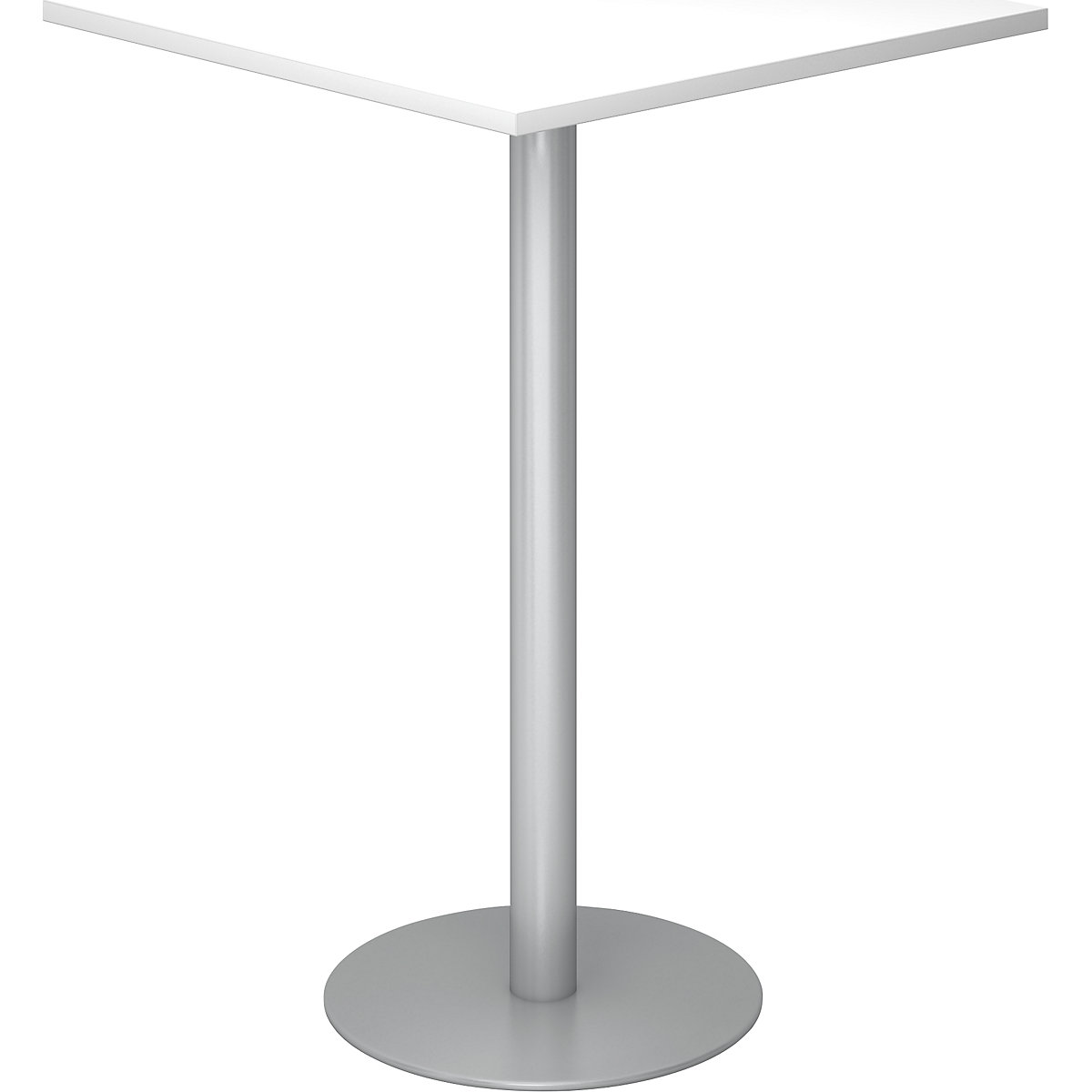 Barový stůl, d x š 800 x 800 mm, výška 1116 mm, stříbrný podstavec, deska bílá