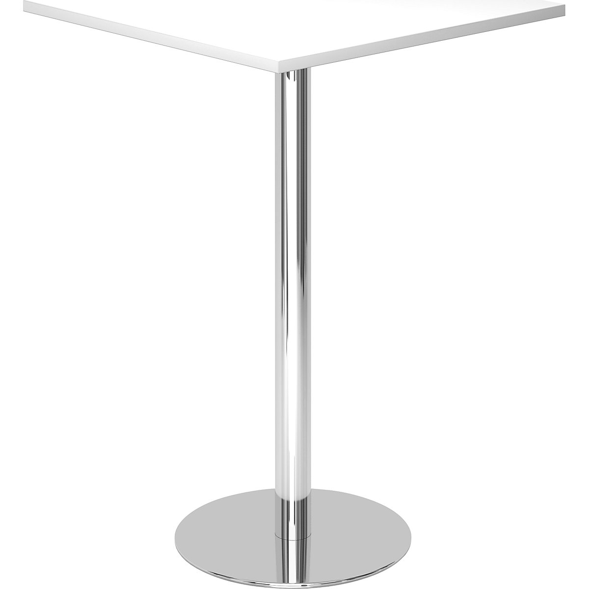 Barový stůl, d x š 800 x 800 mm, výška 1116 mm, pochromovaný podstavec, deska bílá