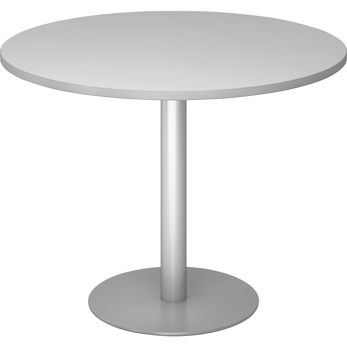 Jednací stůl, Ø 1000 mm, výška 755 mm, stříbrný podstavec, deska světle šedá