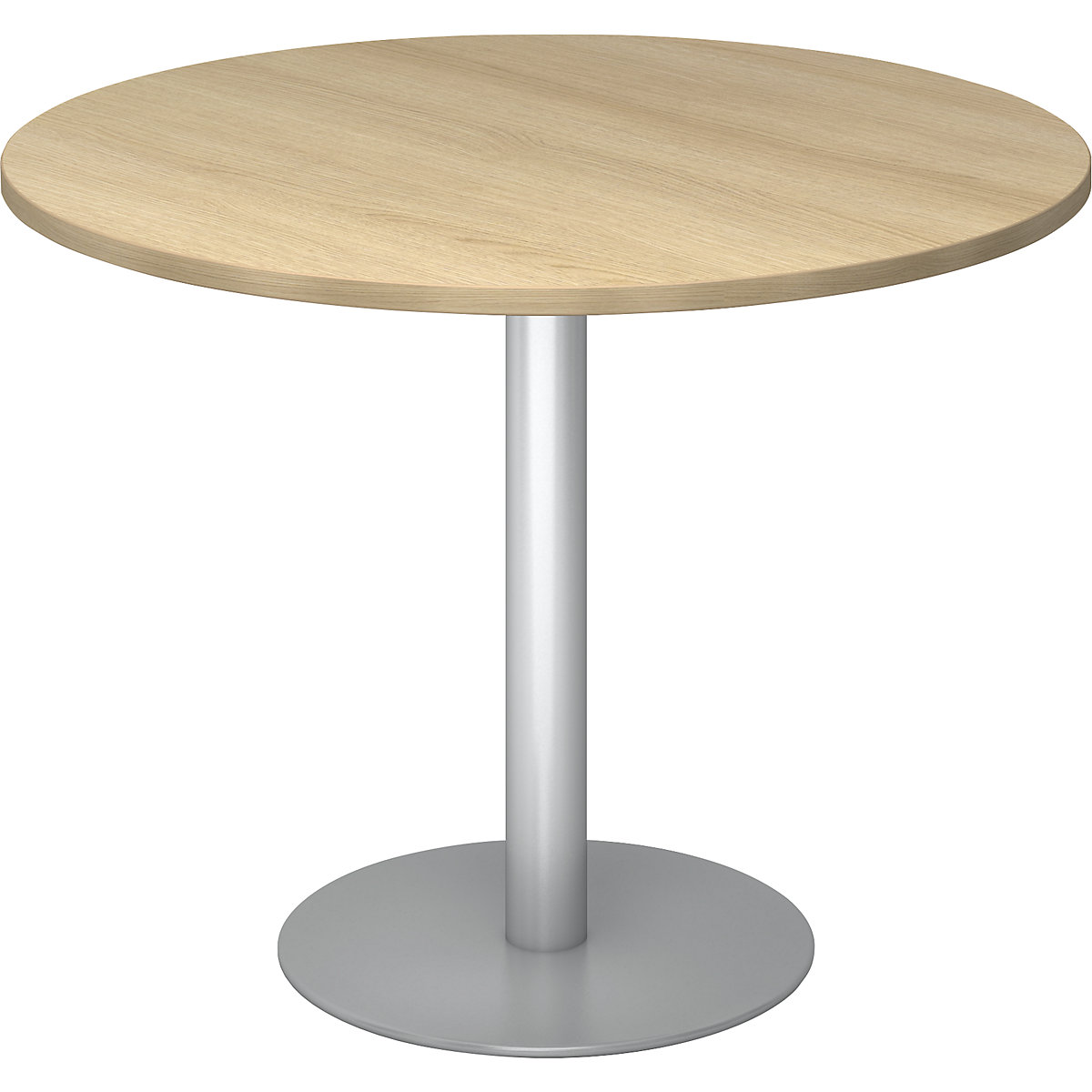 Jednací stůl, Ø 1000 mm, výška 755 mm, stříbrný podstavec, deska dubový dekor