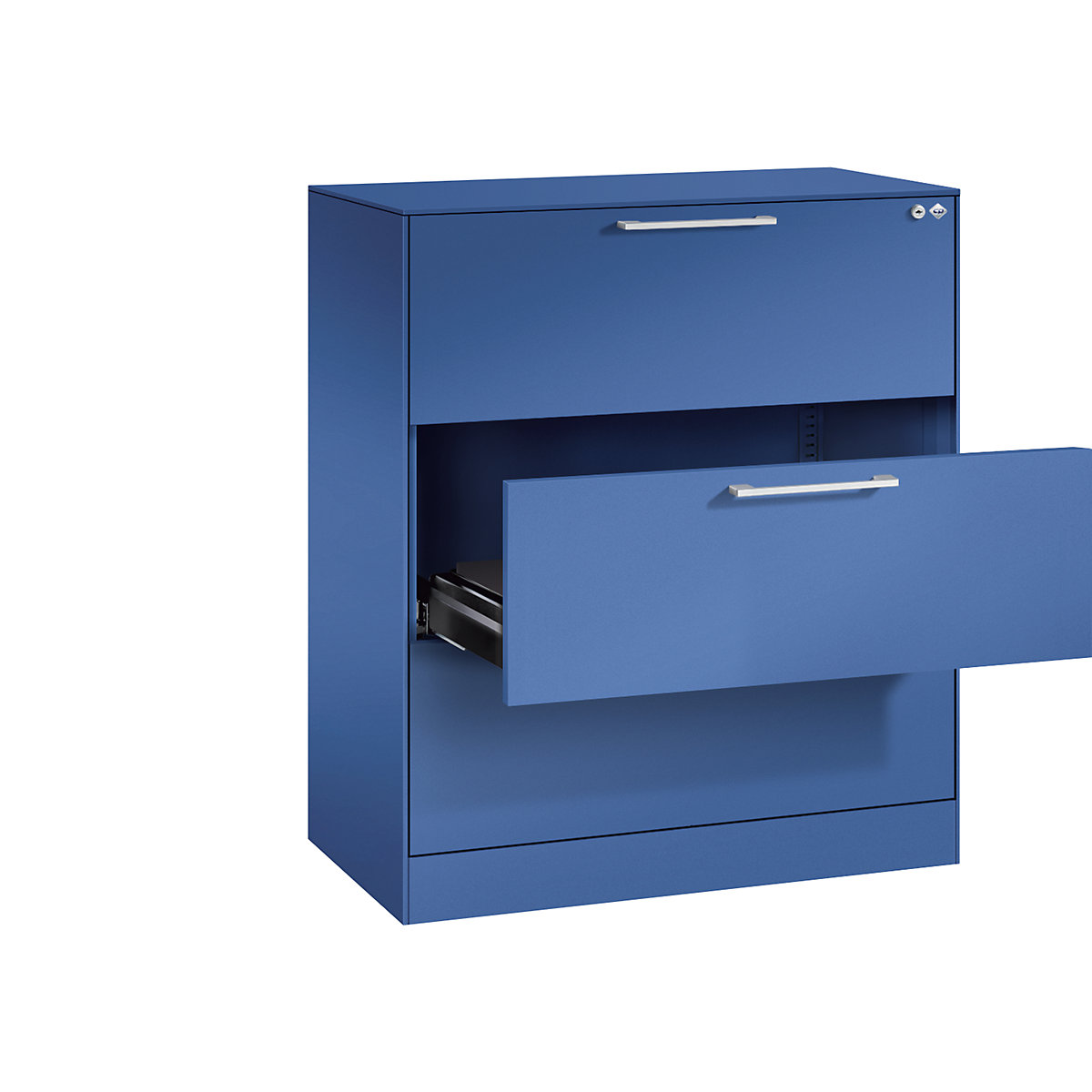 Kartotéková skříň ASISTO – C+P, výška 992 mm, se 3 výsuvy, DIN A4 na šířku, enciánová modrá/enciánová modrá-10