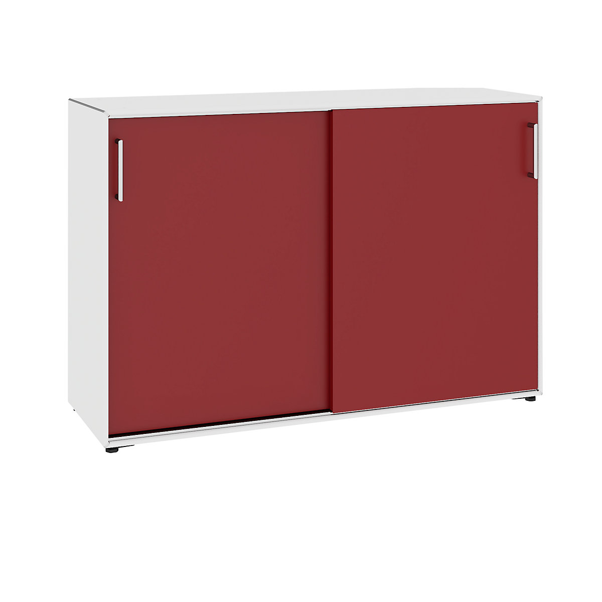 Skriňa s posuvnými dverami – mauser, 4 priehradky, šírka 1155 mm, čistá biela / rubínová červená-1