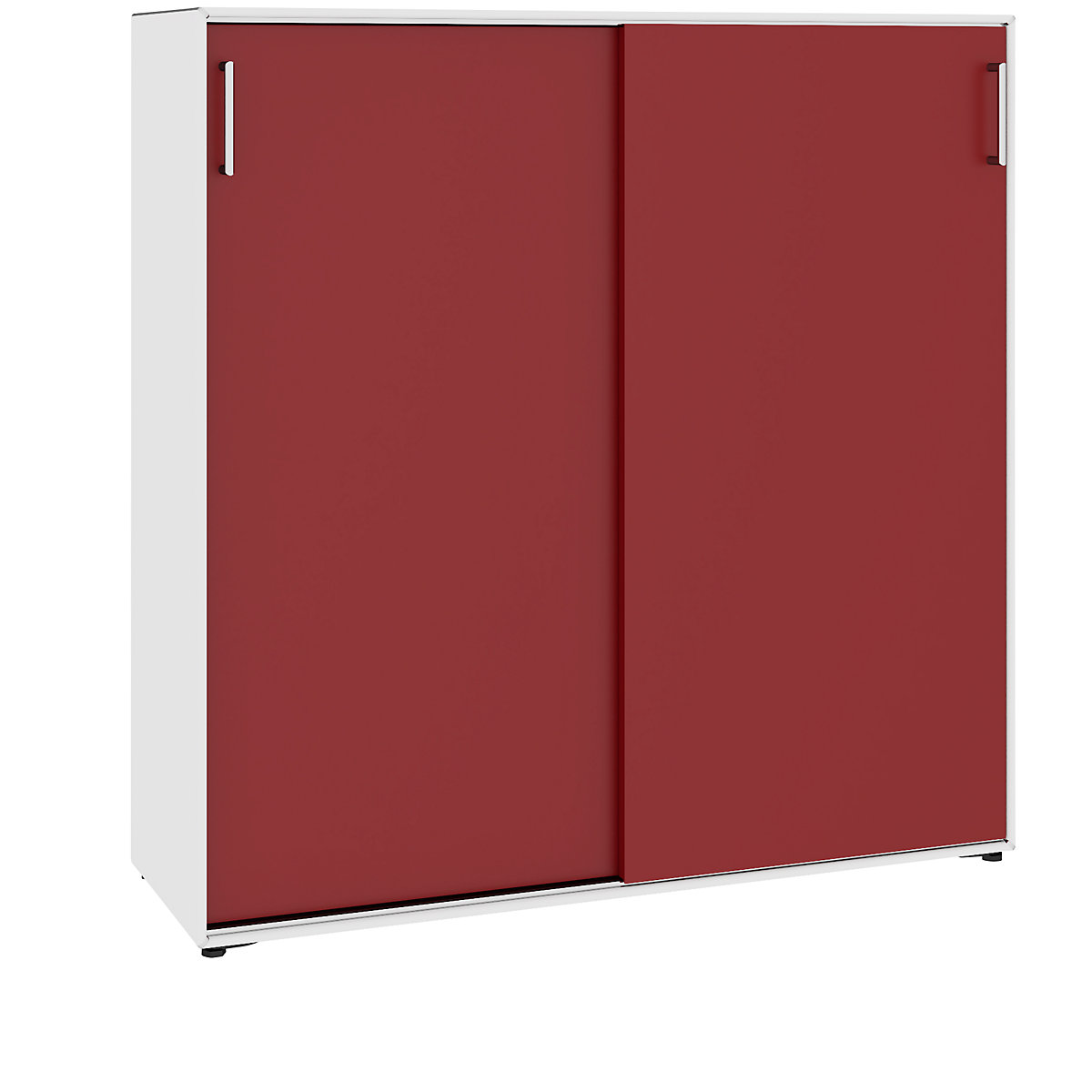 Skriňa s posuvnými dverami – mauser, 6 priehradiek, šírka 1155 mm, čistá biela / rubínová červená-4