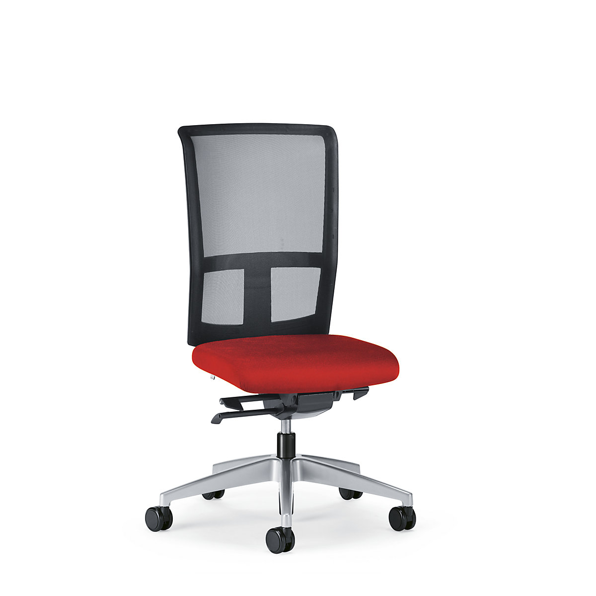 Kancelárska otočná stolička GOAL AIR, výška operadla 545 mm – interstuhl, podstavec briliantová strieborná, s mäkkými kolieskami, ohnivo červená, hĺbka sedadla 410 mm-4