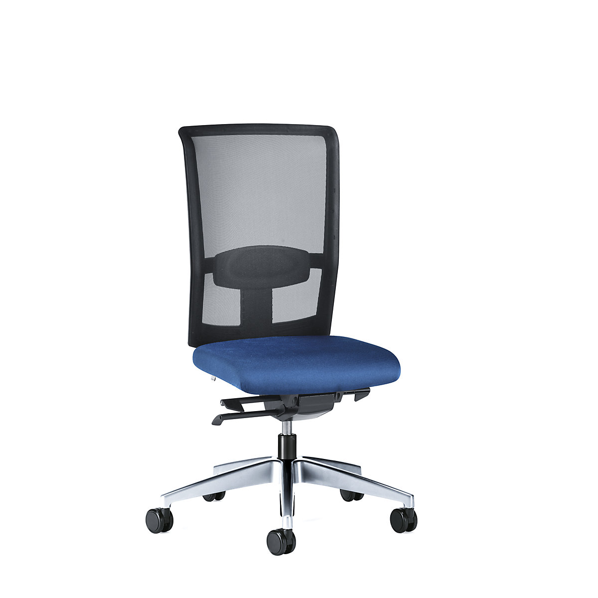 Kancelárska otočná stolička GOAL AIR, výška operadla 545 mm – interstuhl, podstavec leštený, s tvrdými kolieskami, enciánová modrá, hĺbka sedadla 410 mm-3