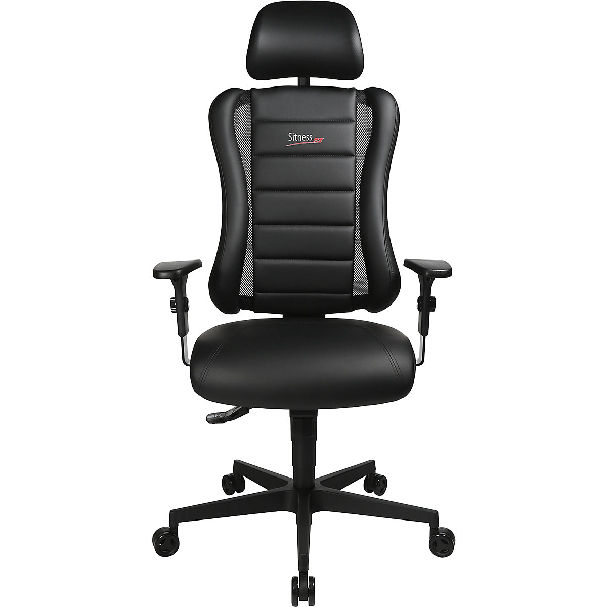 Kancelárska otočná stolička SITNESS RS – Topstar, vrátane opierky hlavy a lakťových opierok, čierna / čierna-6