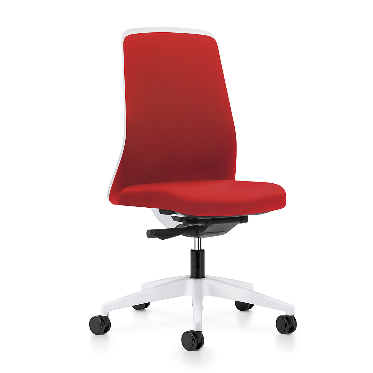 Otočná stolička pre operátora EVERY, biele operadlo Chillback – interstuhl, podstavec biela, s mäkkými kolieskami, ohnivo červená, hĺbka sedadla 430 mm-7