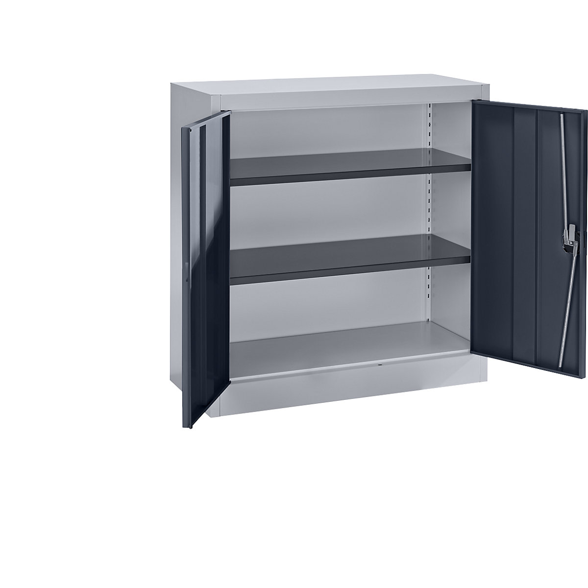 mauser – Oceľová skriňa s krídlovými dverami, 2 police, výška 1016 mm, strieborná / antracitová šedá