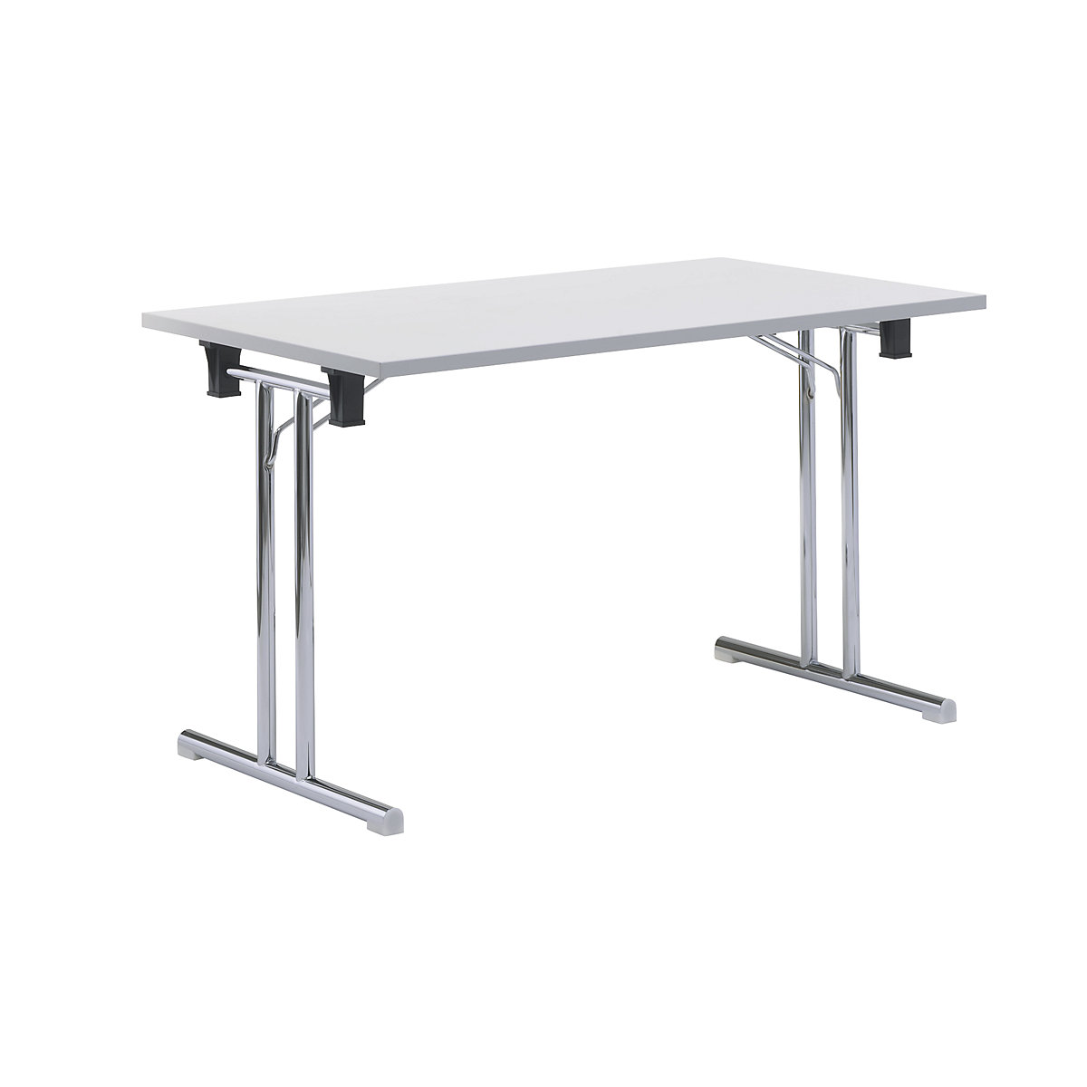 Sklápací stôl, dvojitý podstavec z oceľovej rúrky tvaru T s priamymi lyžinami, šírka 1400 mm, svetlošedá-4