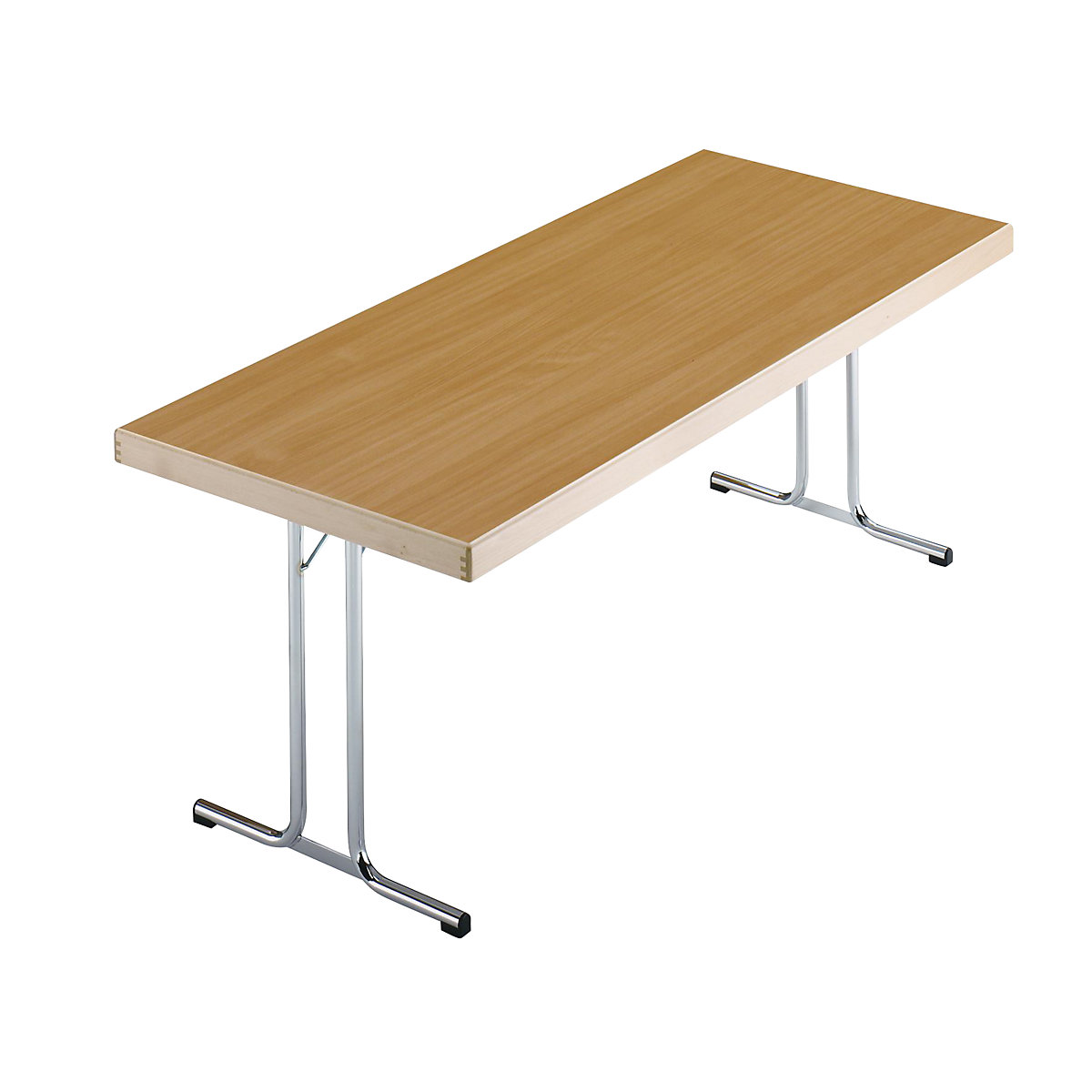 Sklápací stôl, podstavec s dvojitými nohami tvaru T, 1500 x 800 mm, podstavec pochrómovaný, doska vzor buk-14