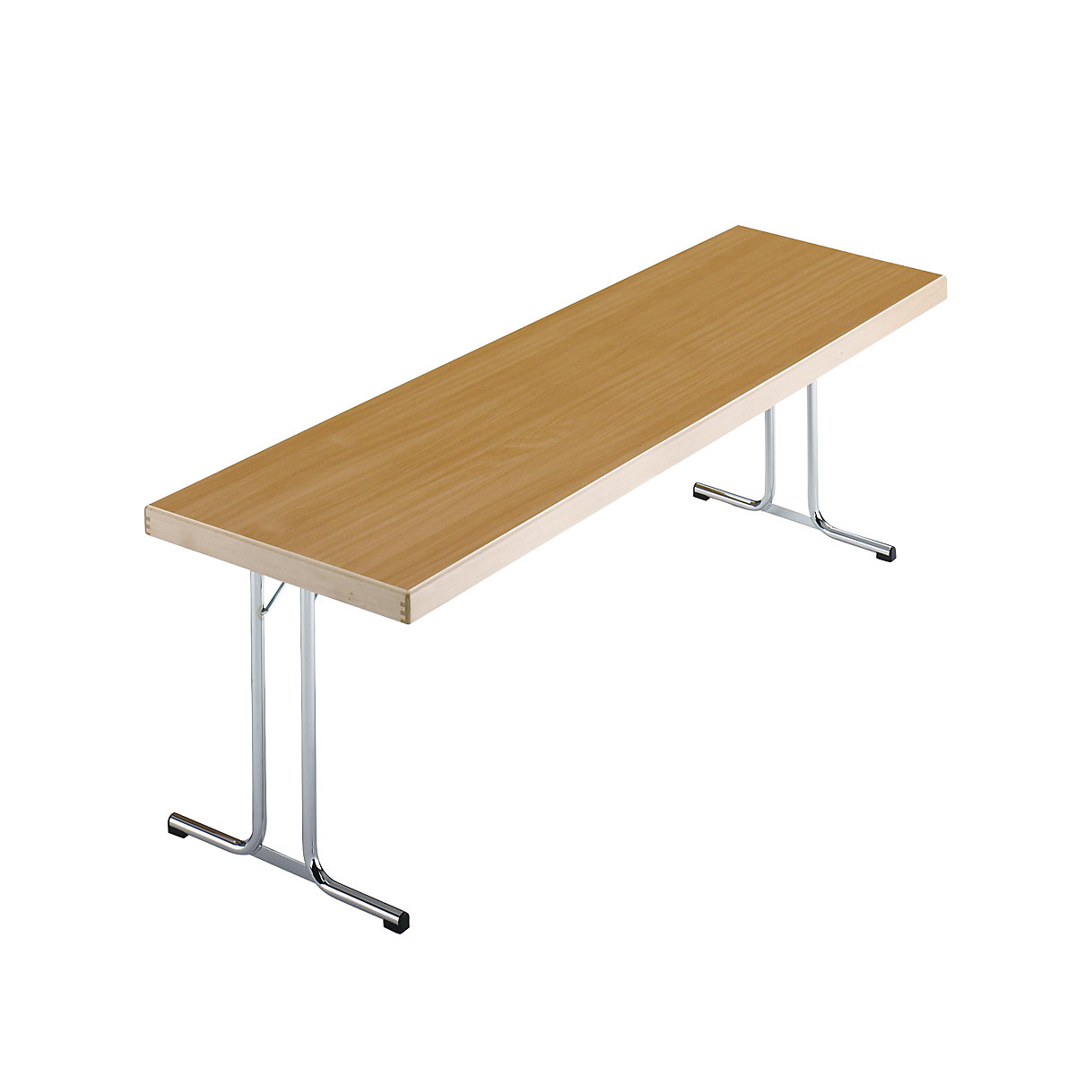 Sklápací stôl, podstavec s dvojitými nohami tvaru T, 1700 x 700 mm, podstavec pochrómovaný, doska vzor buk-12