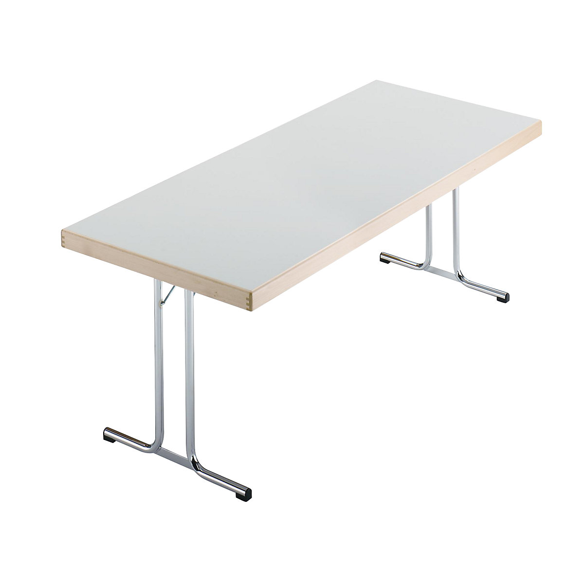Sklápací stôl, podstavec s dvojitými nohami tvaru T, 1500 x 800 mm, podstavec pochrómovaný, doska svetlošedá-7
