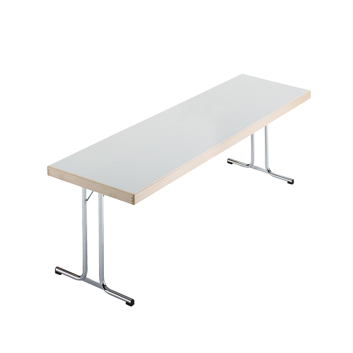 Sklápací stôl, podstavec s dvojitými nohami tvaru T, 1700 x 700 mm, podstavec pochrómovaný, doska svetlošedá-10