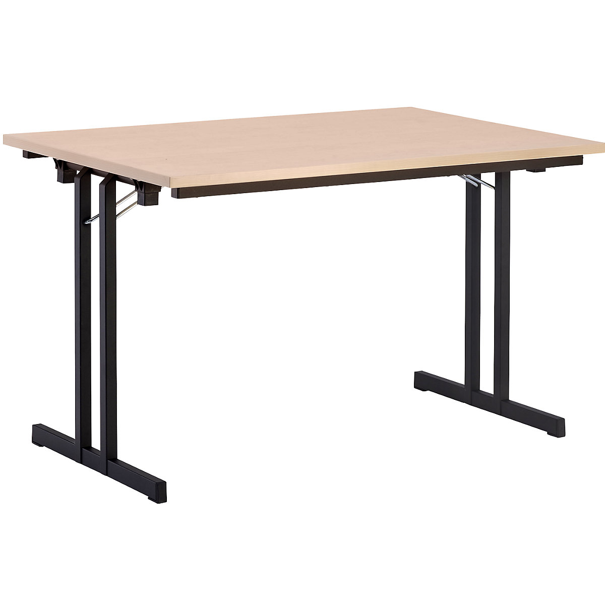 Sklápací stôl, s extra hrubou doskou, výška 720 mm, 1200 x 800 mm, podstavec čierna, doska vzor javor