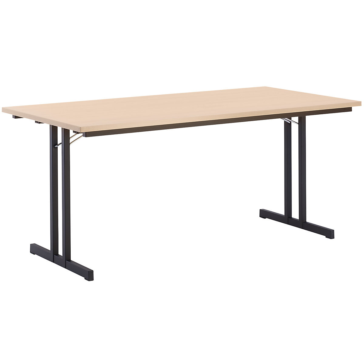 Sklápací stôl, s extra hrubou doskou, výška 720 mm, 1600 x 700 mm, podstavec čierna, doska vzor buk