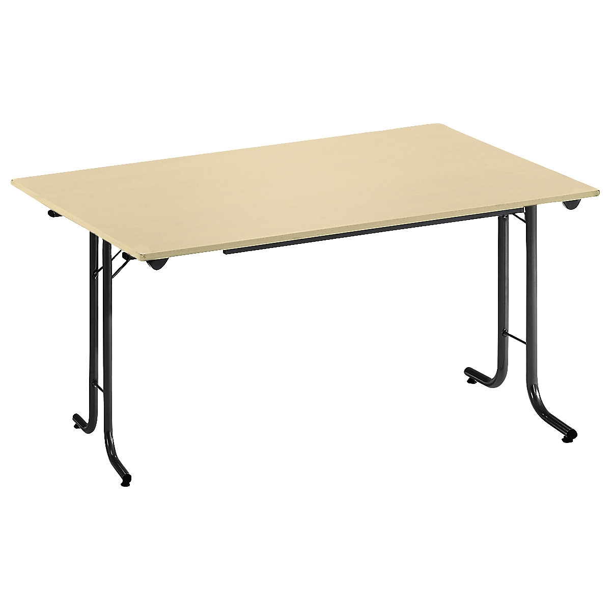Sklápací stôl, so zaoblenými hranami, podstavec z kruhovej rúrky, tvar dosky obdĺžnikový, 1200 x 700 mm, podstavec čierna, doska vzor javor-9