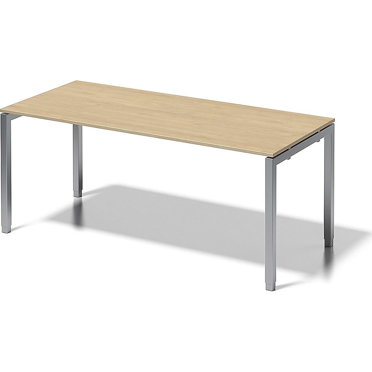 Písací stôl CITO, podstavec v tvare U – BISLEY, v x š x h 650– 850 x 1800 x 800 mm, podstavec strieborná, doska stola javor-4