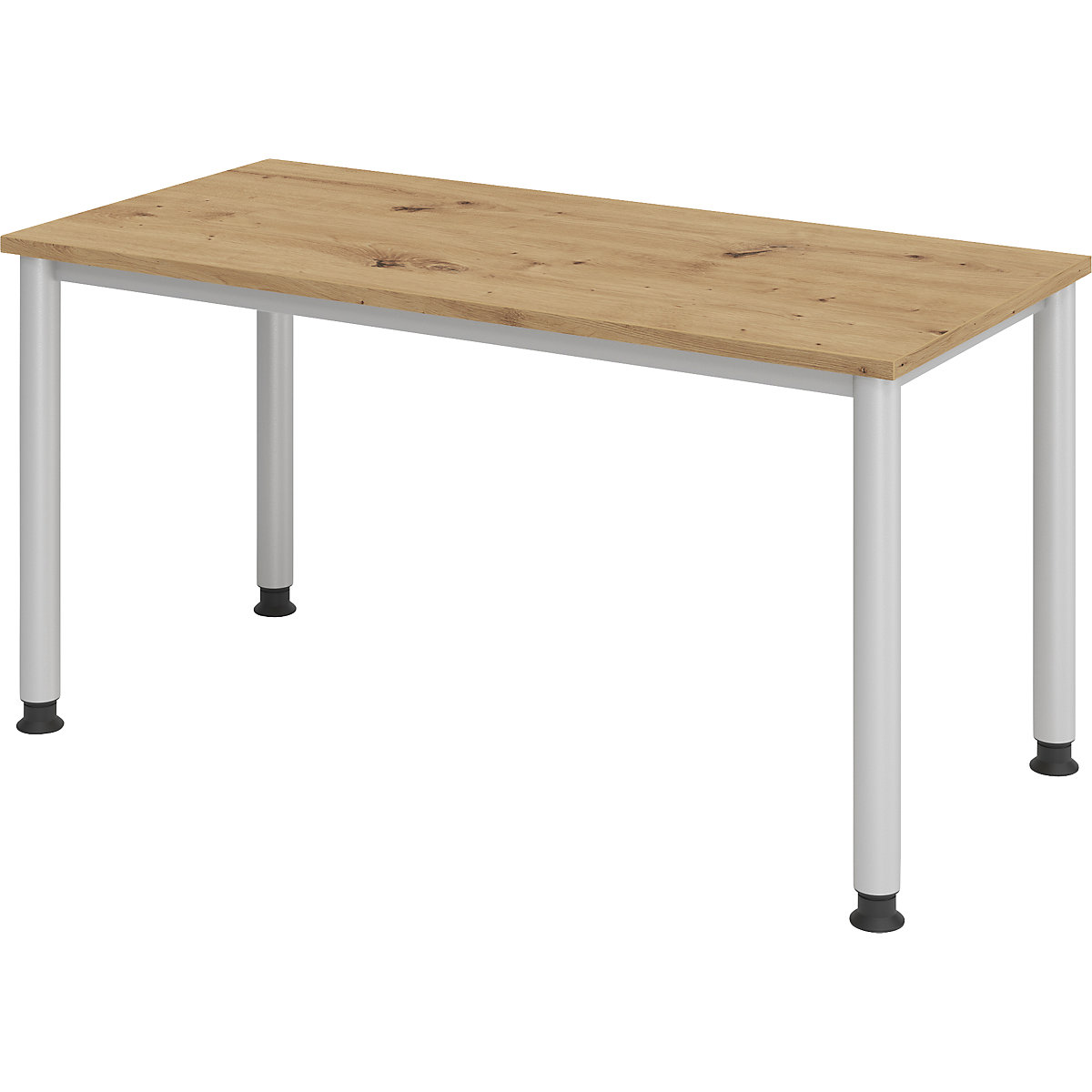 EUROKRAFTpro – RENATUS Písací stôl Mini-Office 4, podstavec so 4 nohami kruhový, šírka 1400 mm, vzor dub
