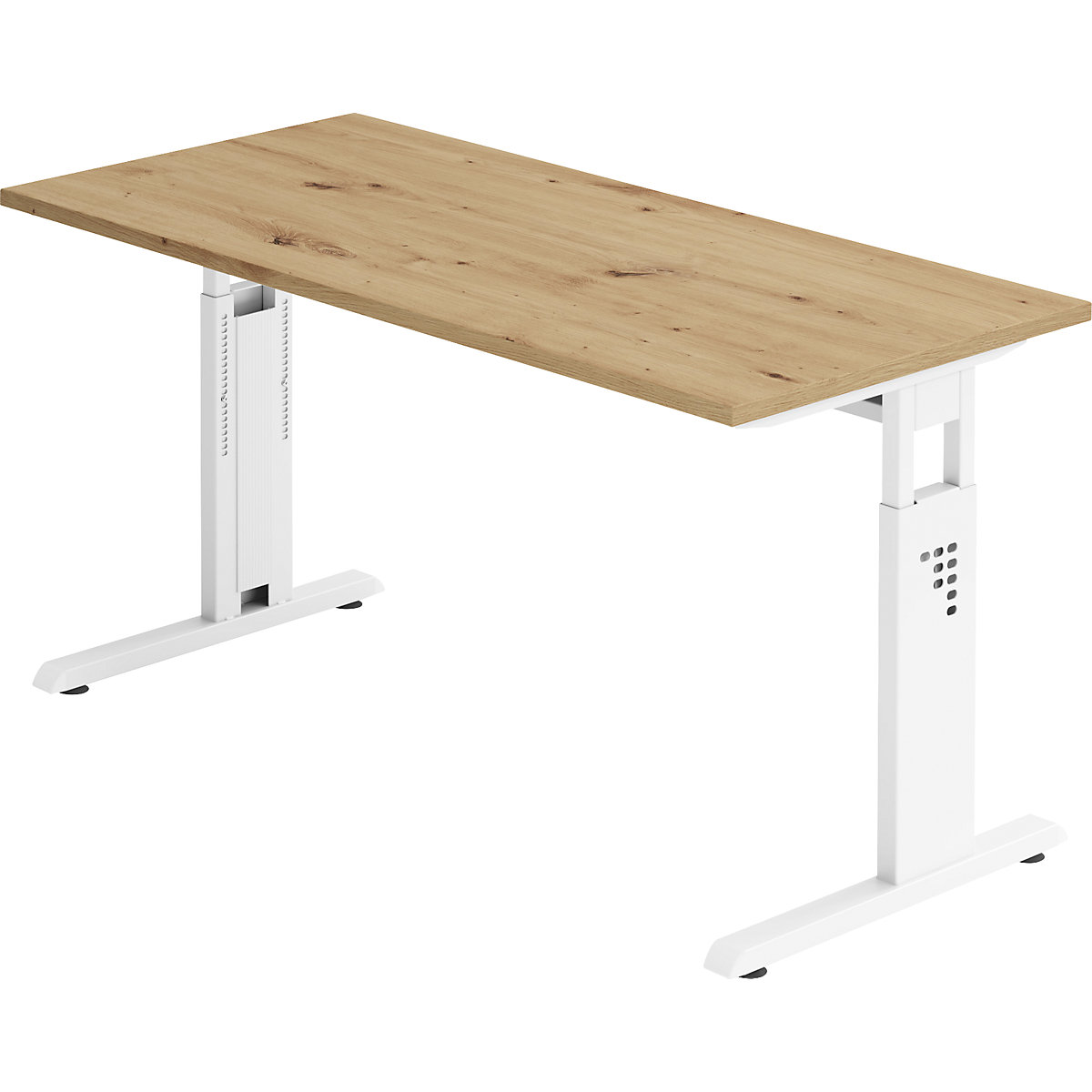 Písací stôl Mini-Office C, podstavec s C-nohami, biela, šírka 1400 mm, vzor dub