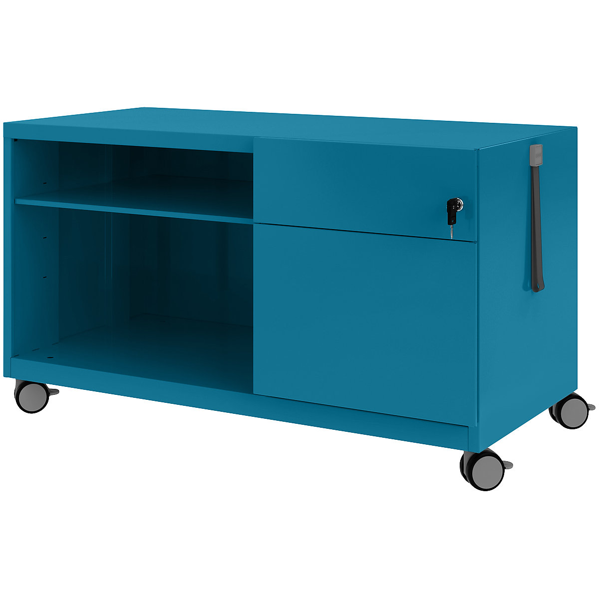 Note™ CADDY, v x š x h 563 x 1000 x 490 mm – BISLEY, vpravo 1 univerzálna zásuvka a 1 zásuvka so závesnou registratúrou, azúrová