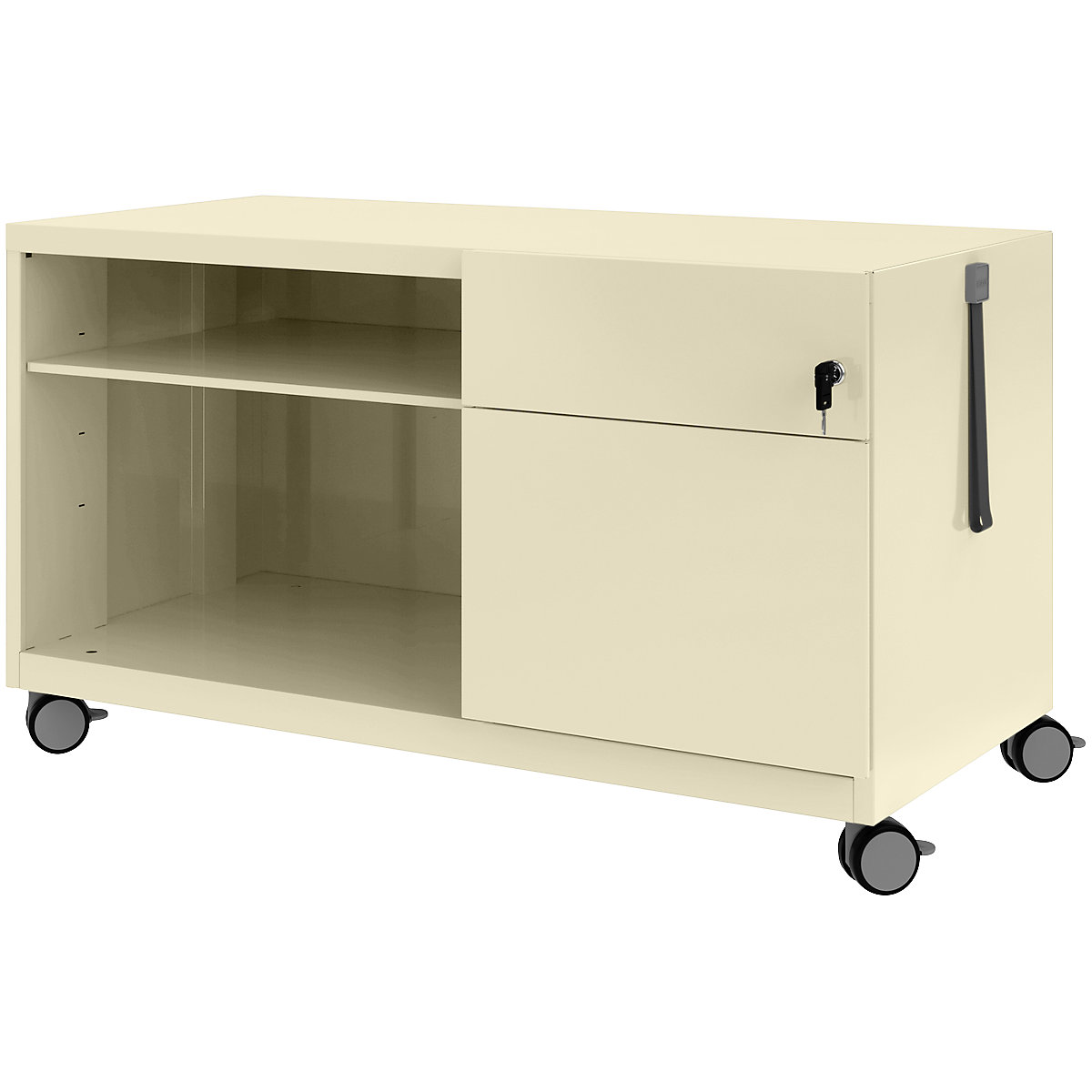 Note™ CADDY, v x š x h 563 x 1000 x 490 mm – BISLEY, vpravo 1 univerzálna zásuvka a 1 zásuvka so závesnou registratúrou, svetlá slonová kosť