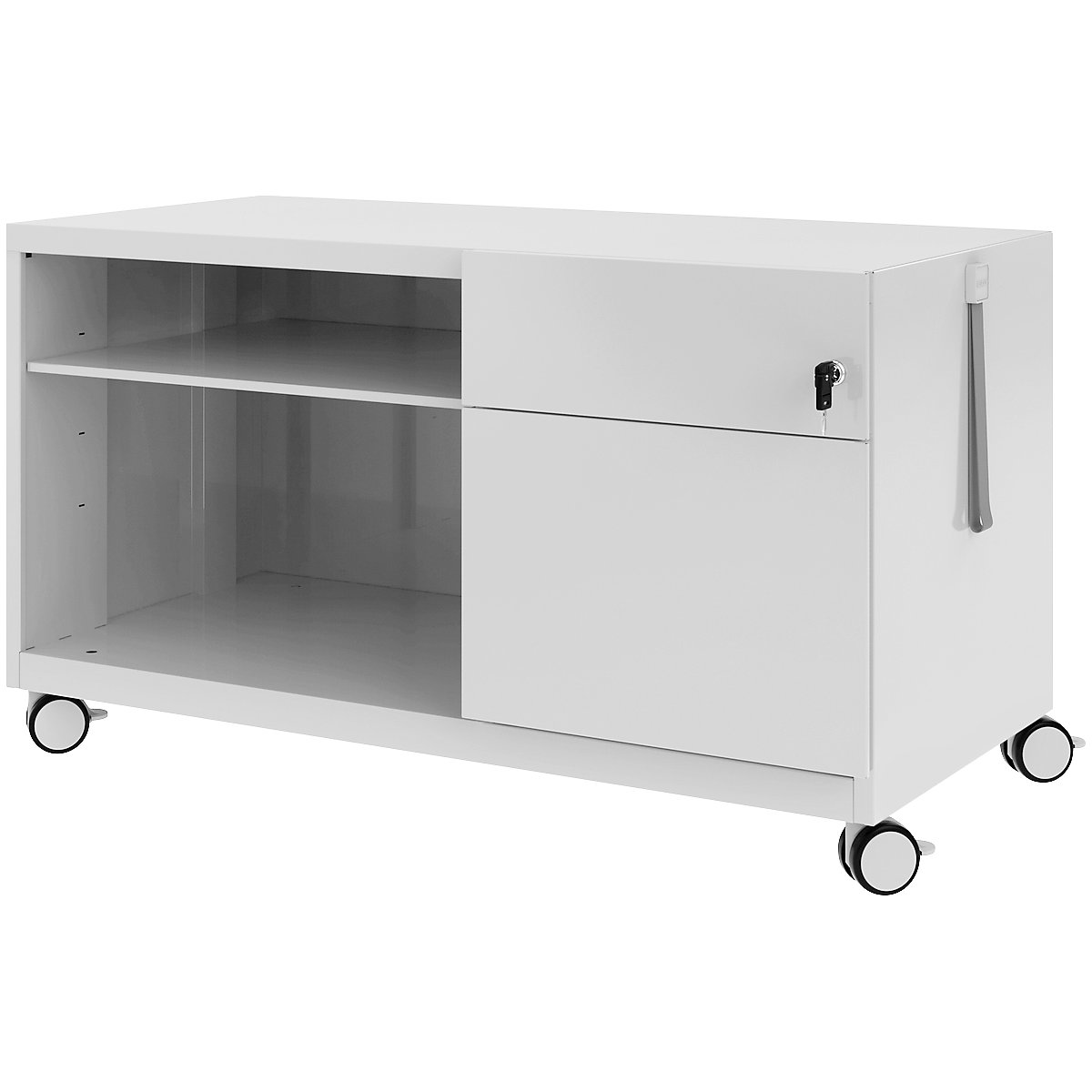 Note™ CADDY, v x š x h 563 x 1000 x 490 mm – BISLEY, vpravo 1 univerzálna zásuvka a 1 zásuvka so závesnou registratúrou, svetlošedá