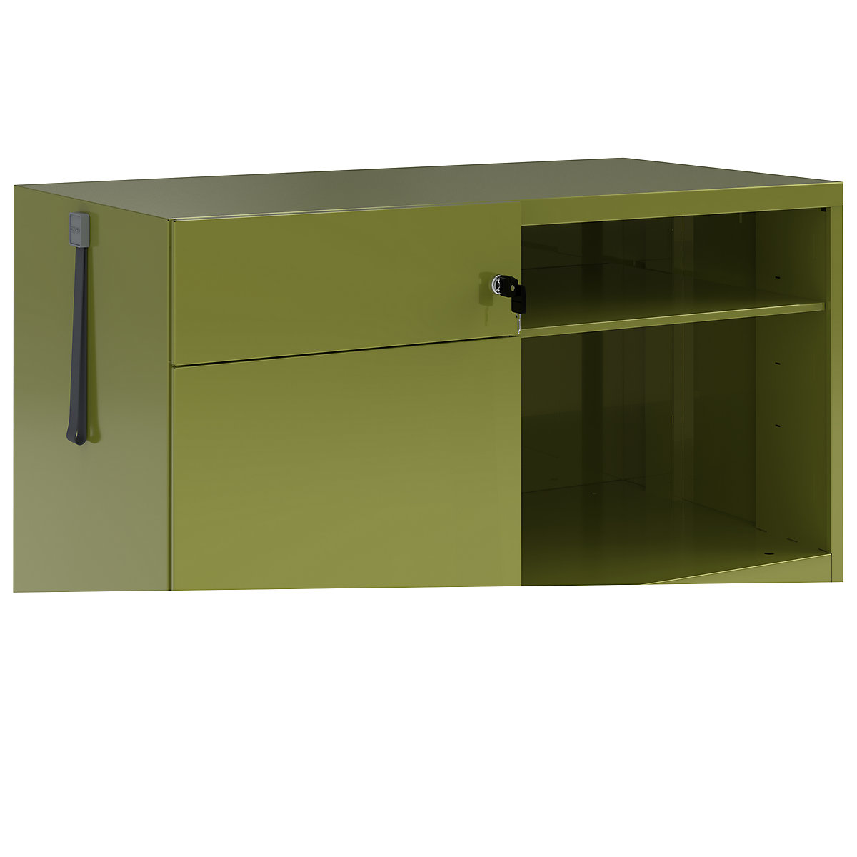 Note™ CADDY, v x š x h 563 x 900 x 490 mm – BISLEY, vľavo 1 univerzálna zásuvka a 1 zásuvka so závesnou registratúrou, zelená