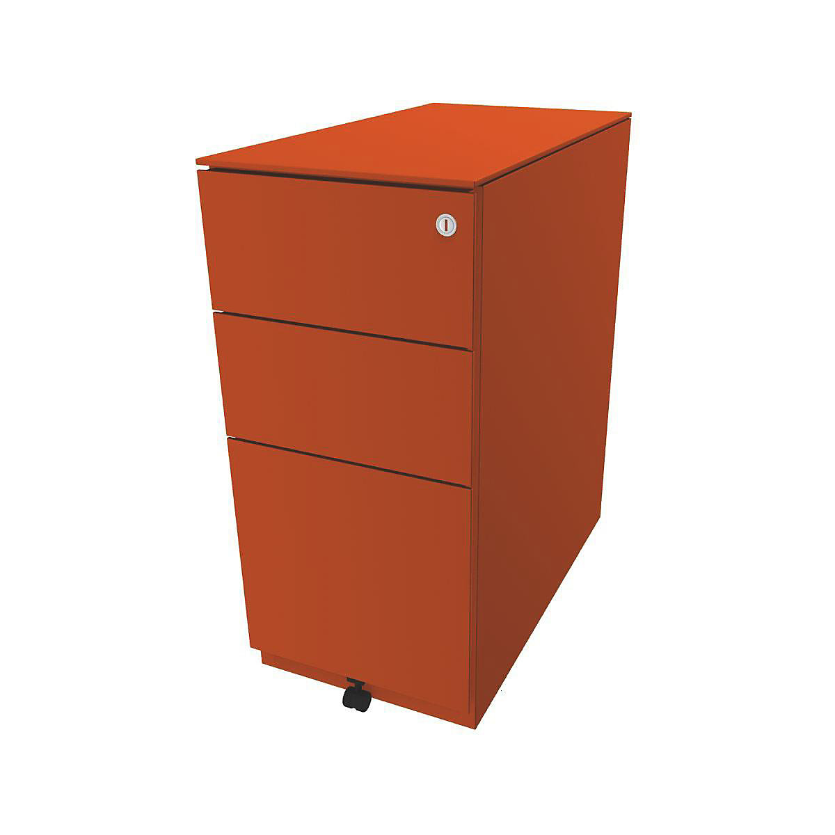Pojazdný kontajner Note™, s 2 univerzálnymi zásuvkami, 1 závesná registratúra – BISLEY, v x š x h 652 x 300 x 565 mm, s hornou doskou, oranžová-6