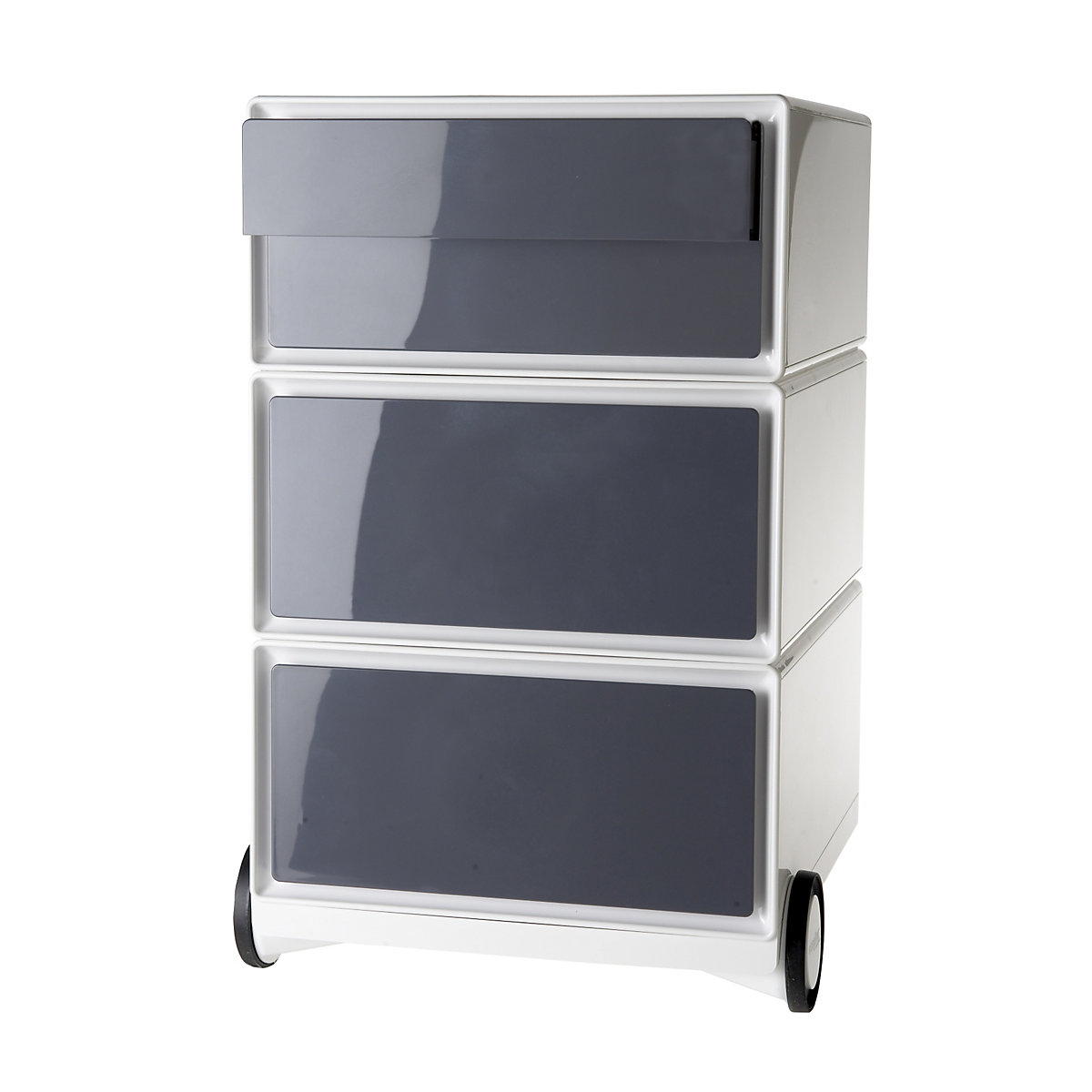 Pojazdný kontajner easyBox® – Paperflow, 2 zásuvky, 2 ploché zásuvky, biela / antracitová-15