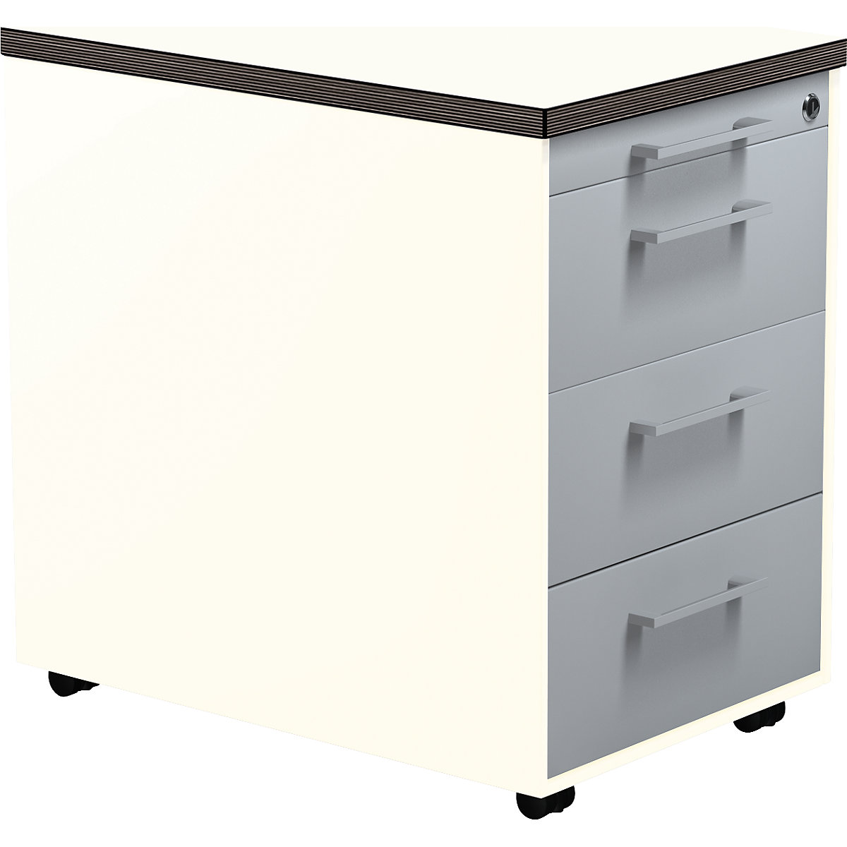 Zásuvkový kontajner na kolieskach – mauser, v x h 579 x 600 mm, 3 zásuvky, čistá biela / strieborná / biela-6