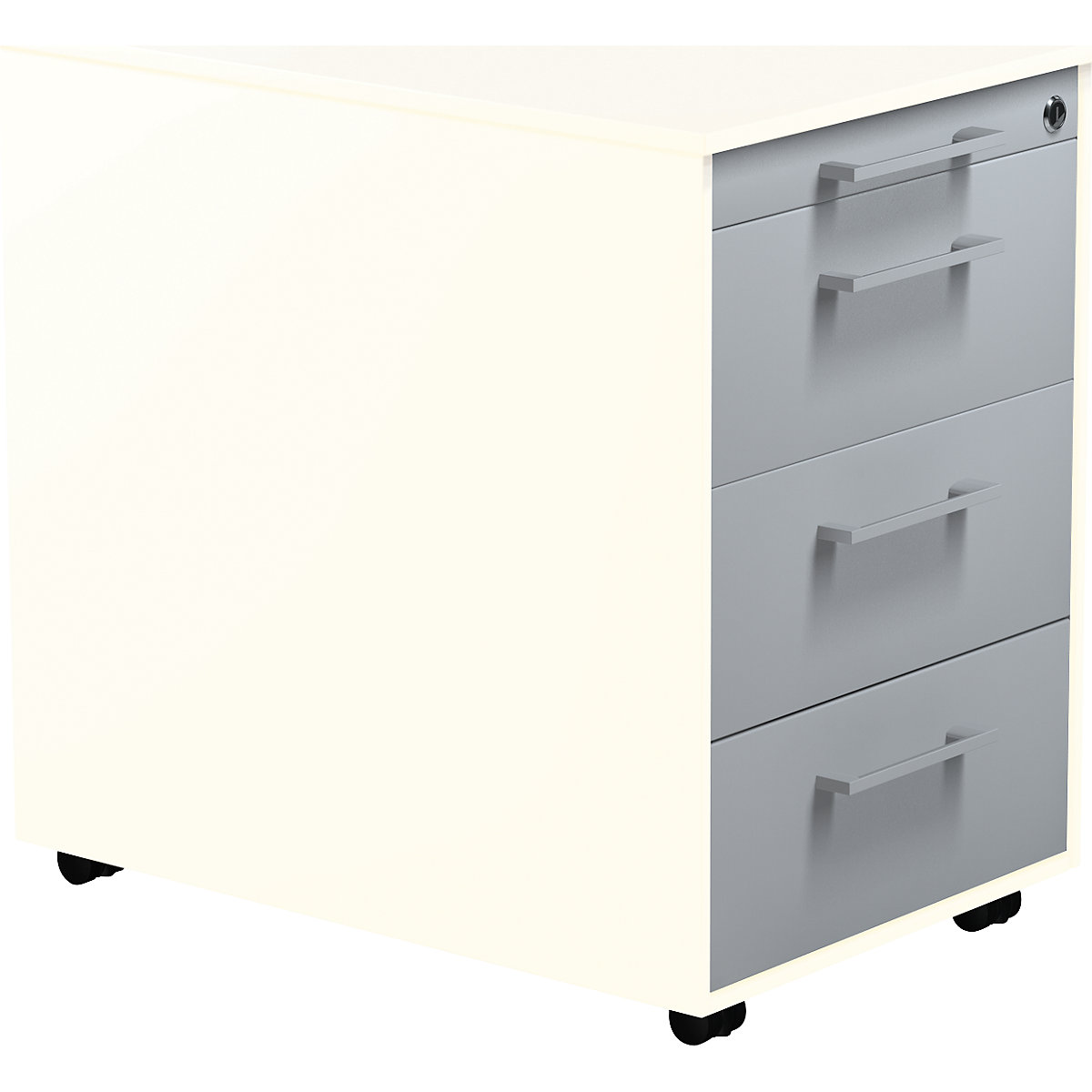 Zásuvkový kontajner na kolieskach – mauser, v x h 570 x 600 mm, 3 zásuvky, čistá biela / strieborná / čistá biela-5