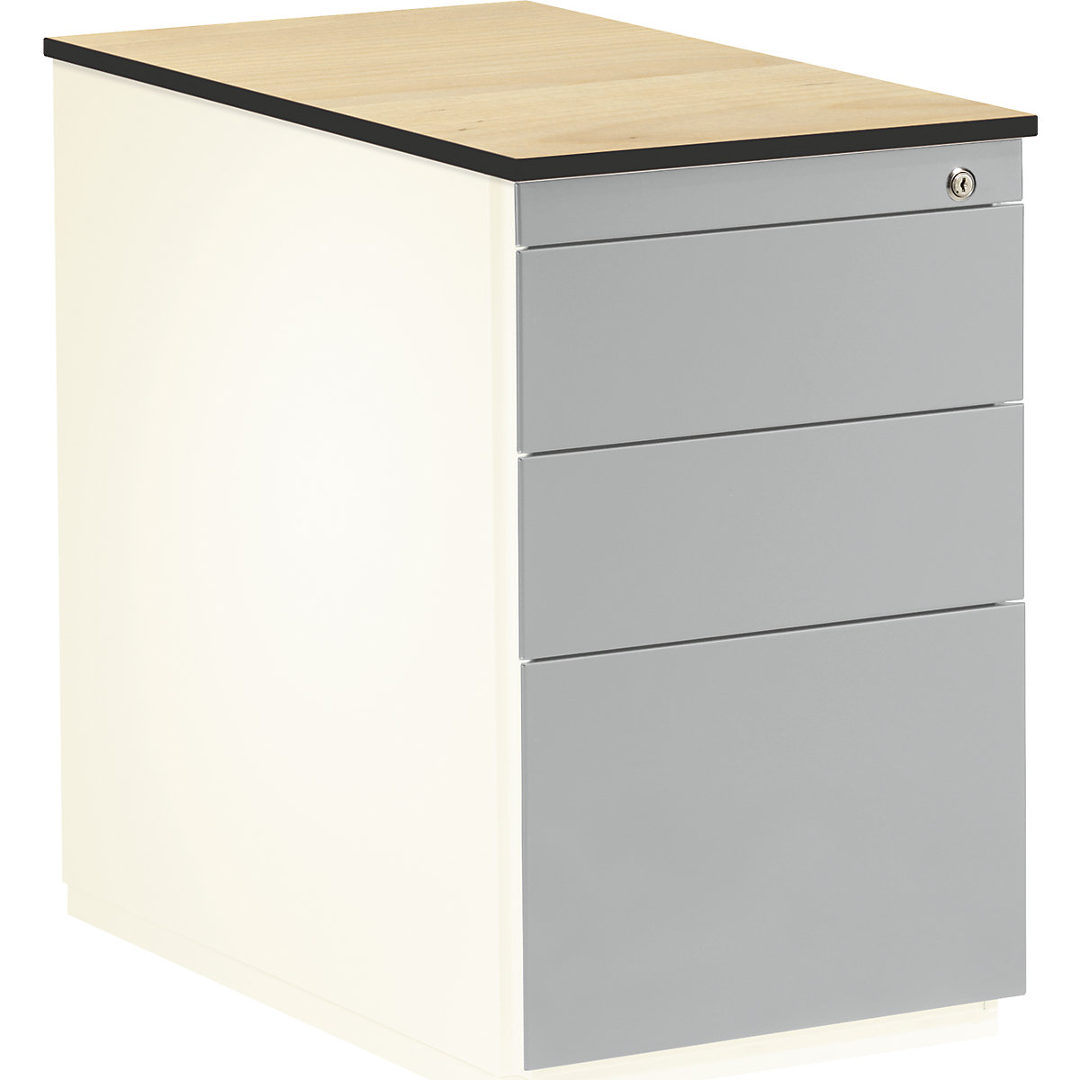 Zásuvkový kontajner – mauser, v x š 708 x 800 mm, 2 zásuvky na materiál, 1 závesná registratúra, čistá biela / strieborná / javor-5