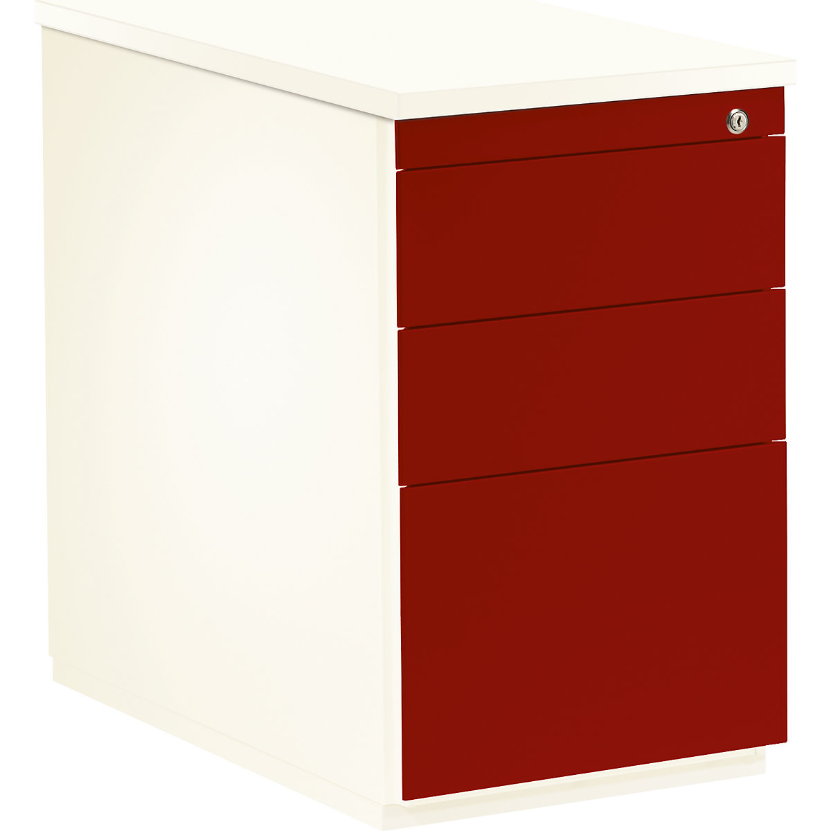 Zásuvkový kontajner – mauser, v x š 720 x 800 mm, 2 zásuvky na materiál, 1 závesná registratúra, čistá biela / rubínová červená / čistá biela-13