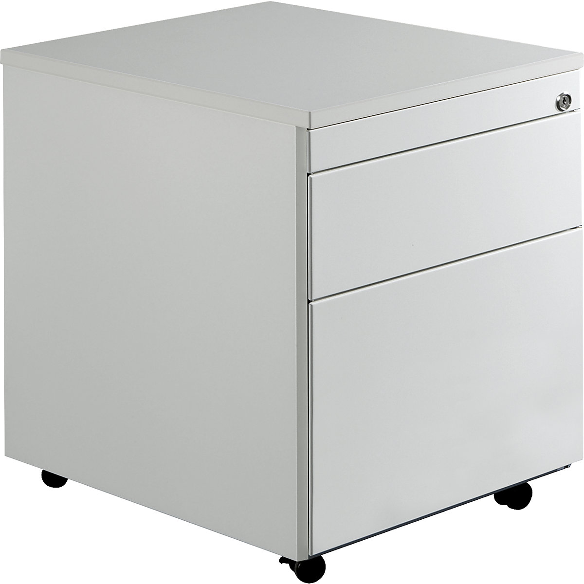 Zásuvkový kontajner s kolieskami – mauser, v x š 579 x 600 mm, 1 zásuvka na materiál, 1 závesná registratúra, svetlošedá / svetlošedá / svetlošedá-3
