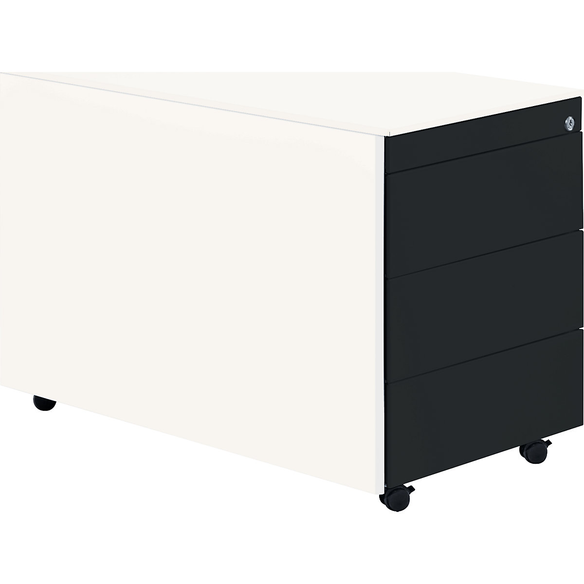 Zásuvkový kontajner s kolieskami – mauser, v x h 570 x 800 mm, oceľová doska, 3 zásuvky, čistá biela / antracitová / biela-9