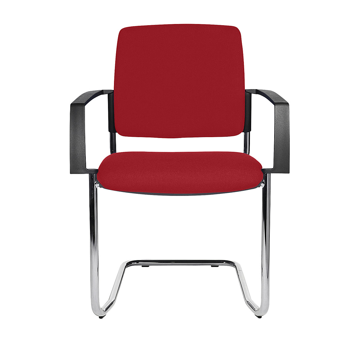 Čalúnená stohovacia stolička – Topstar, kreslo na pružnom podloží, OJ 2 ks, podstavec pochrómovaný, čalúnenie červená-4