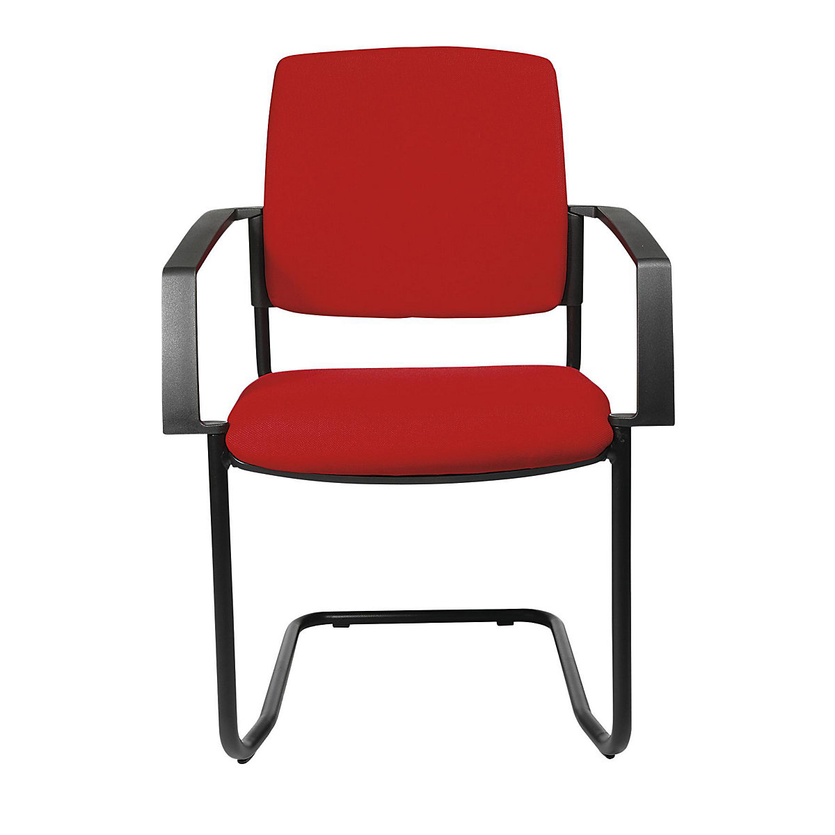 Čalúnená stohovacia stolička – Topstar, kreslo na pružnom podloží, OJ 2 ks, podstavec čierna, čalúnenie červená-7