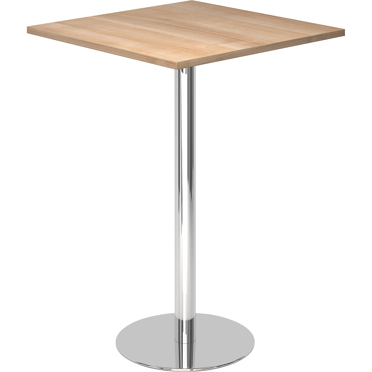 Vysoký stôl, d x š 800 x 800 mm, výška 1116 mm, stojan pochrómovaný, doska stola vzor orech-6