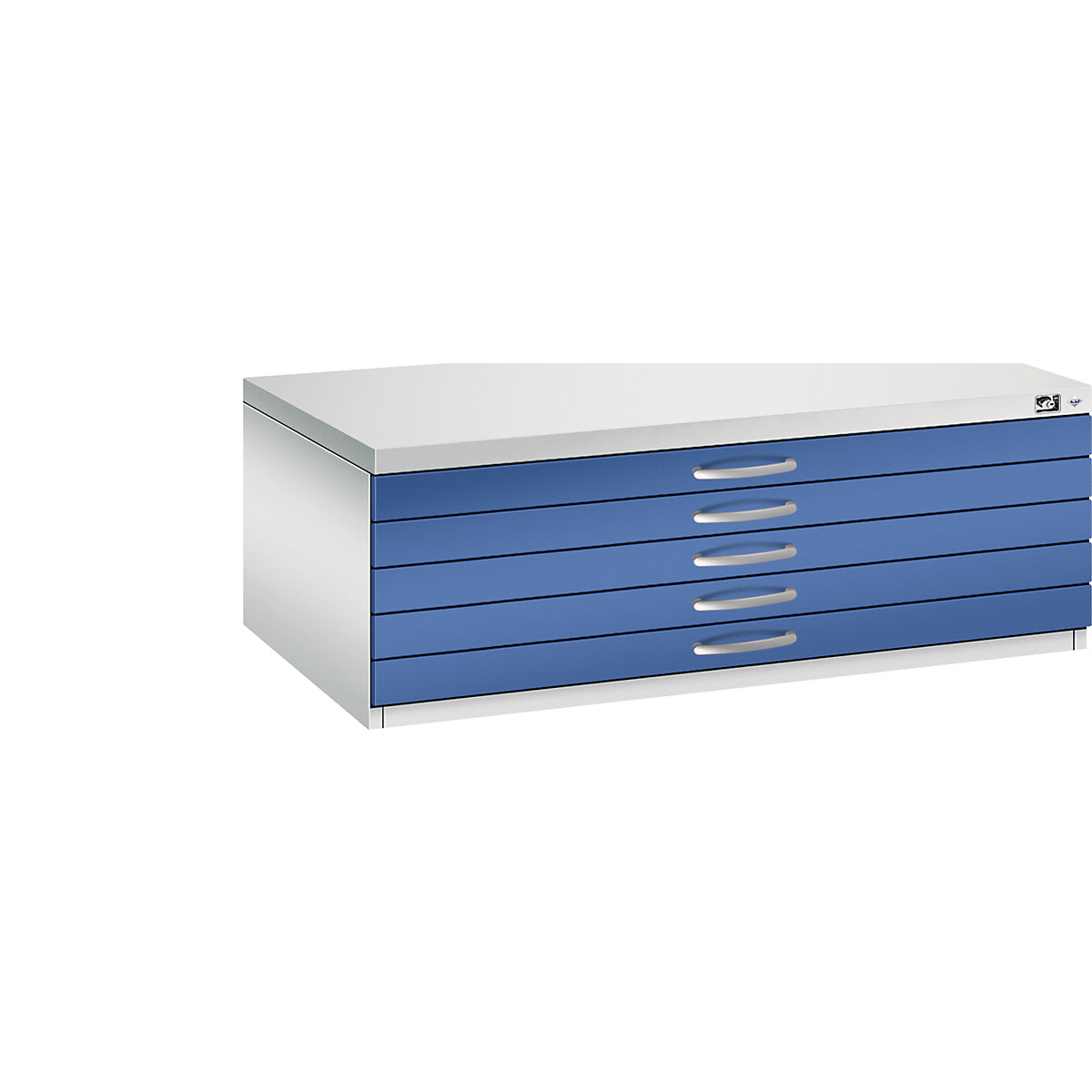 Skriňa na výkresy – C+P, DIN A1, 5 zásuviek, výška 420 mm, svetlošedá / enciánová modrá-12