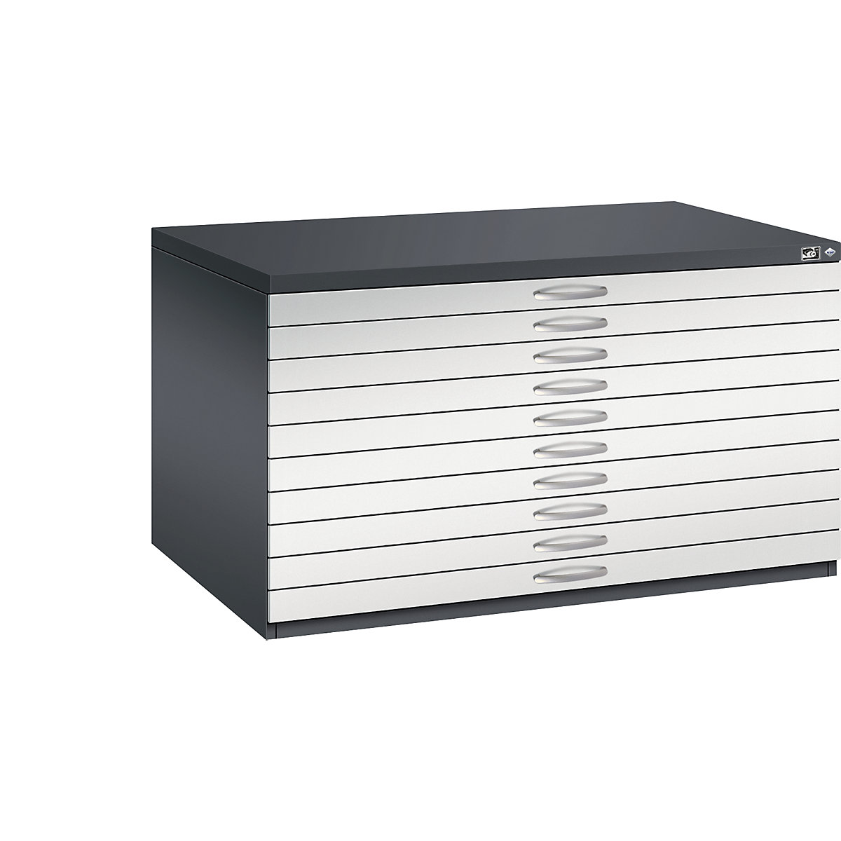 C+P – Skriňa na výkresy, DIN A0, 10 zásuviek, výška 760 mm, čiernošedá / svetlošedá