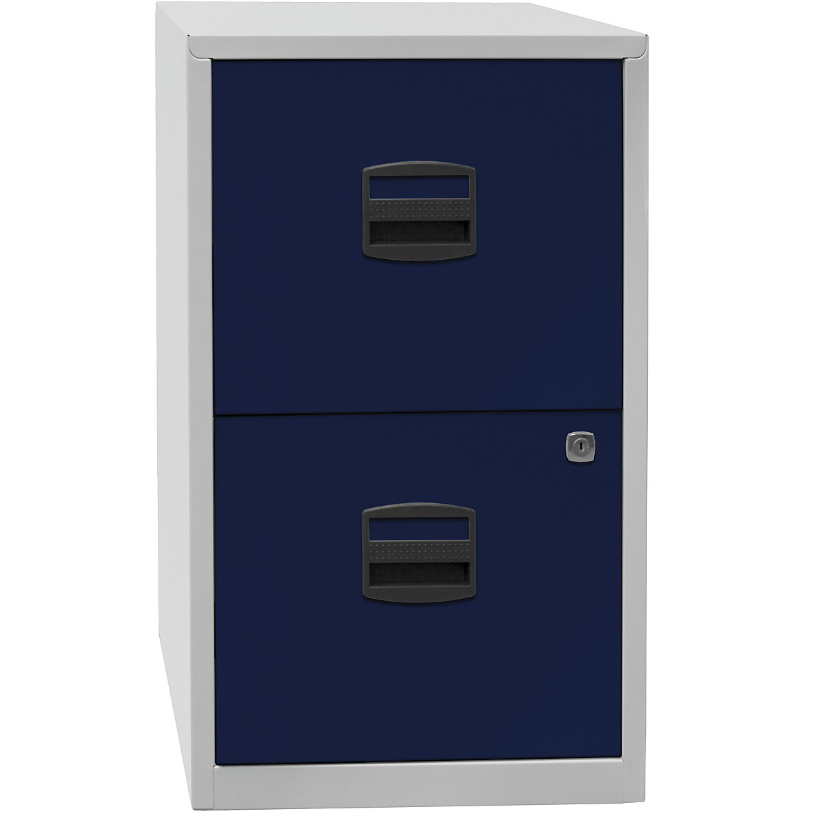 Skriňa so závesnou registratúrou PFA – BISLEY, 2 zásuvky, svetlošedá / oxfordská modrá-4