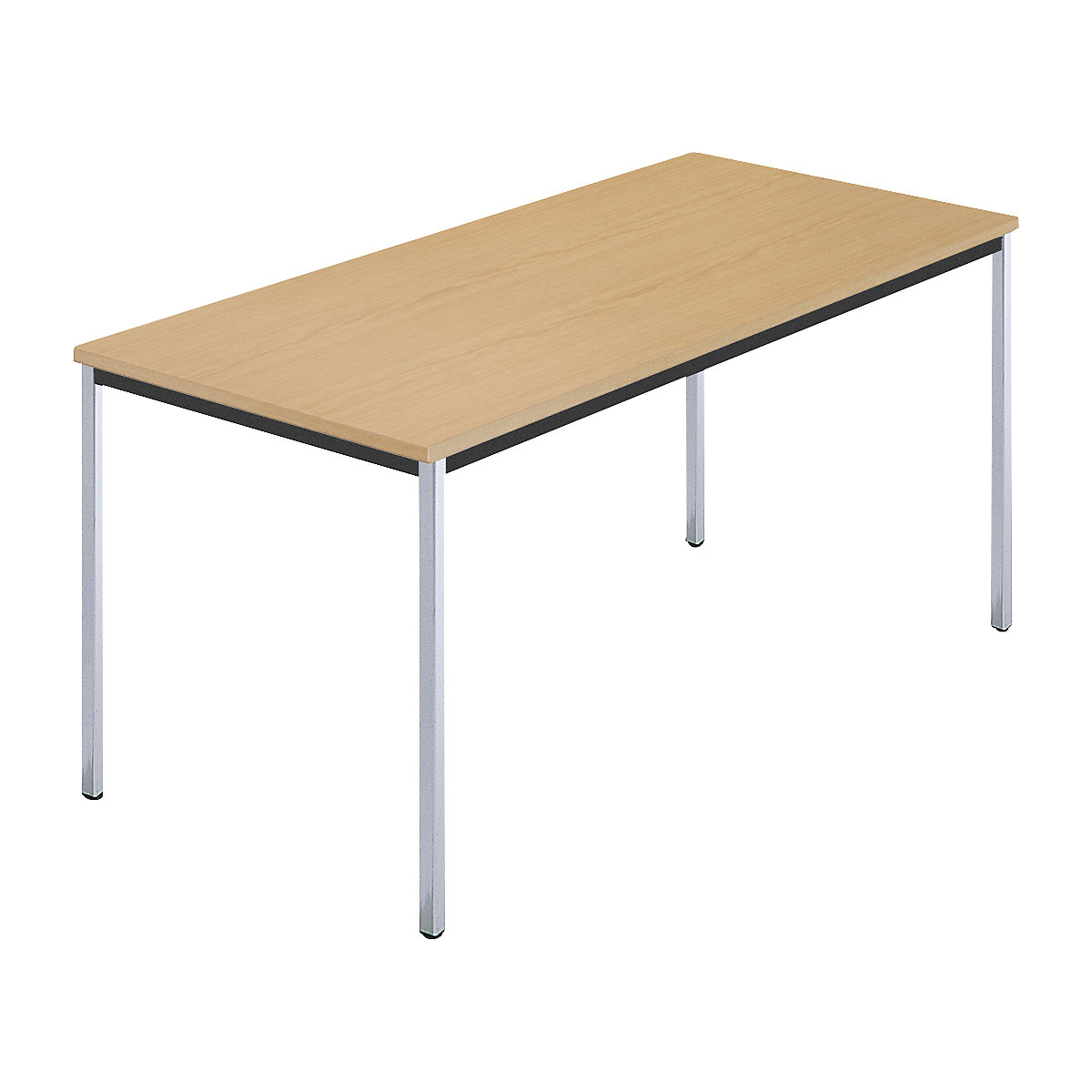 Rechthoekige tafel, met vierkante, verchroomde tafelpoten