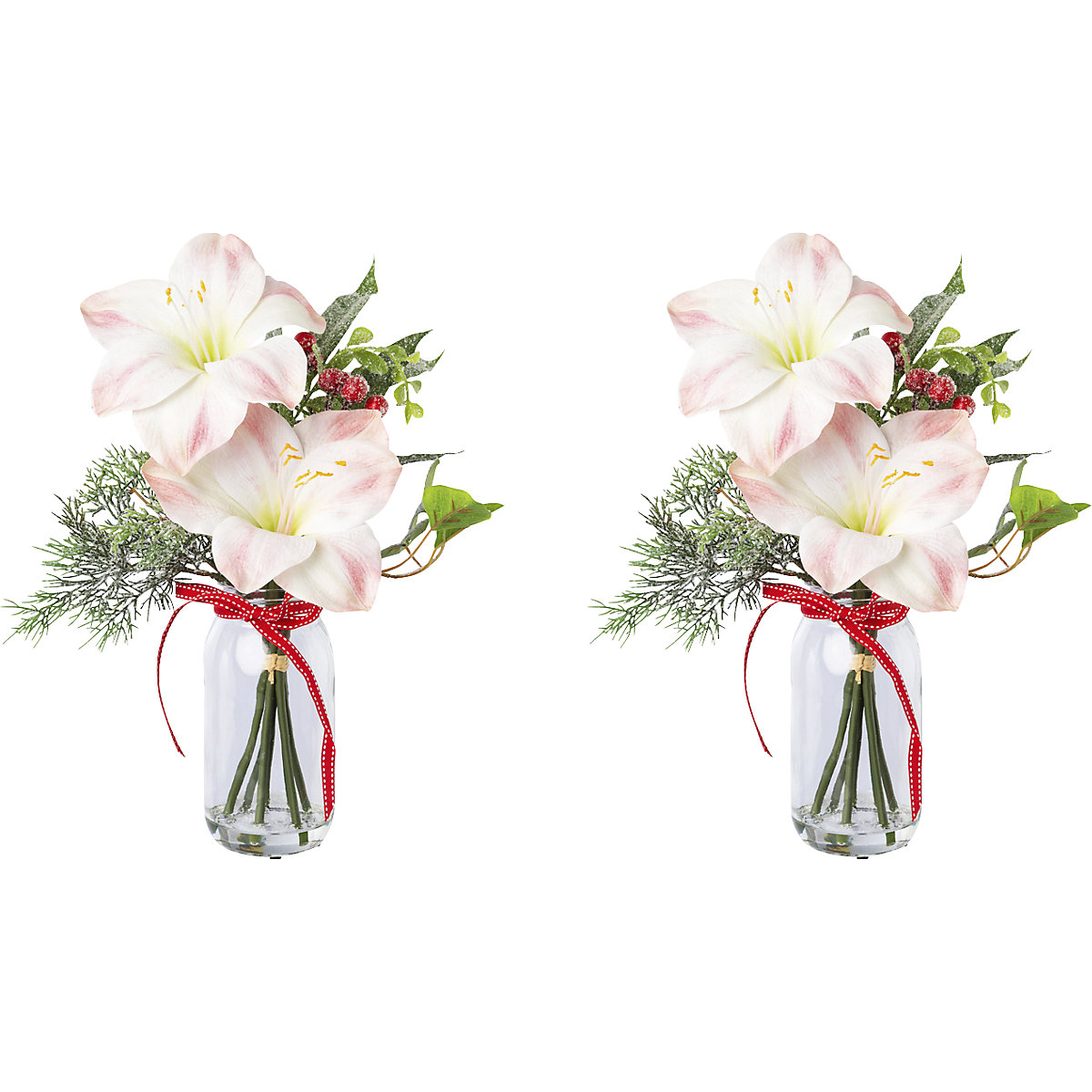 Amaryllis-arrangement in glas, roze