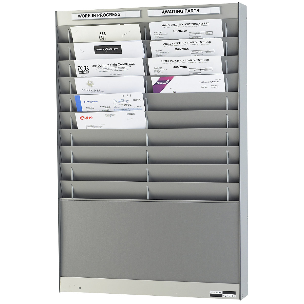 Documenten-sorteerbord, 2 x 10 vakken, A4, verticaal, blank aluminiumkleurig